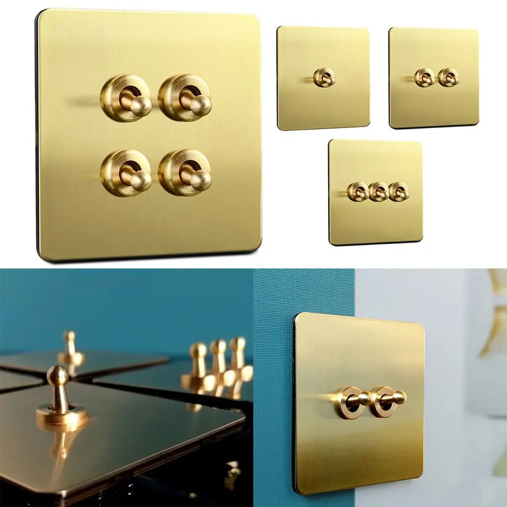 Toggle Light Rocker Switch 1/2 Way Retro Brass Plate Lever 86 Type Toggle Switch 3 Gang Smile Home Wholesale Hub