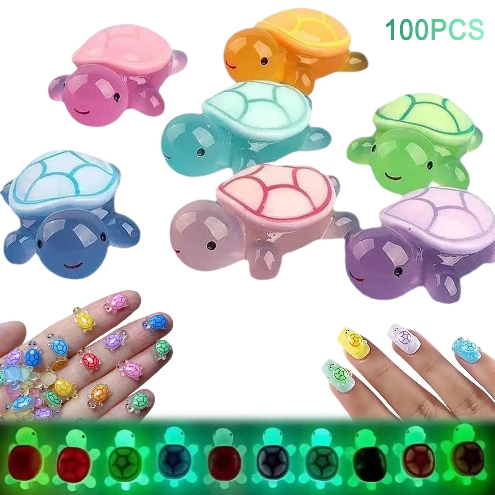 100 PCS Cute Tiny Turtles for Crafts - Mini Turtle Figurines Glow in The Dark Miniatures Resin Turtles Cute for Fairy Garden Moss Landscape Party Decoration Hidden Game Nail Art DIY Projects Wholesale Hub