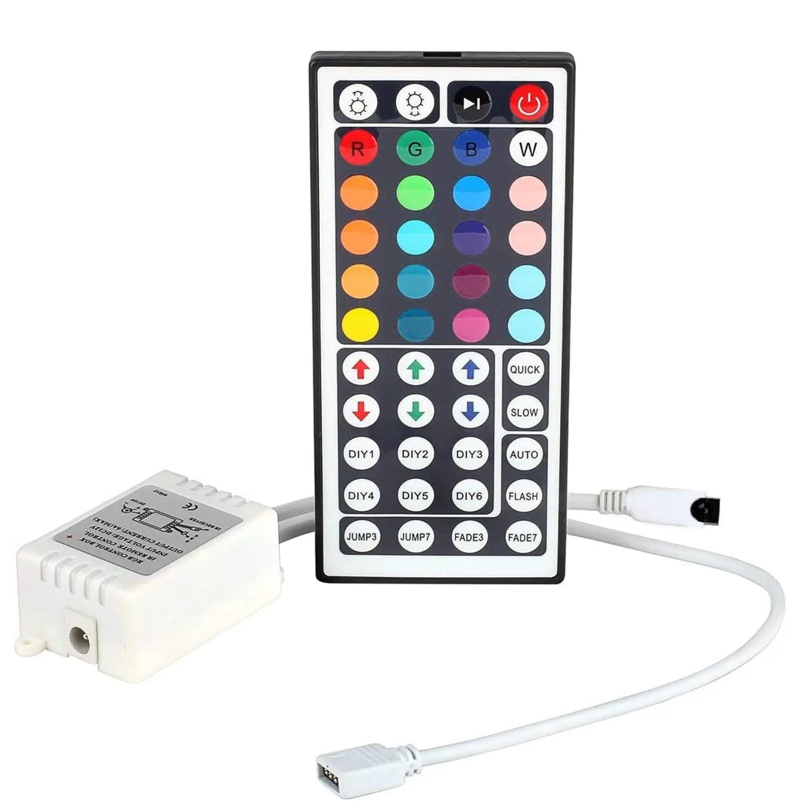 12V LED Strip Light Controller - 44 Key IR Infrared Wireless Remote with Receiver, RGB Color Changing, 16 Colors, 5 Light Modes, Adjustable Speed, Flash/Strobe/Fade, Not Included LED Lights Wholesale Hub
