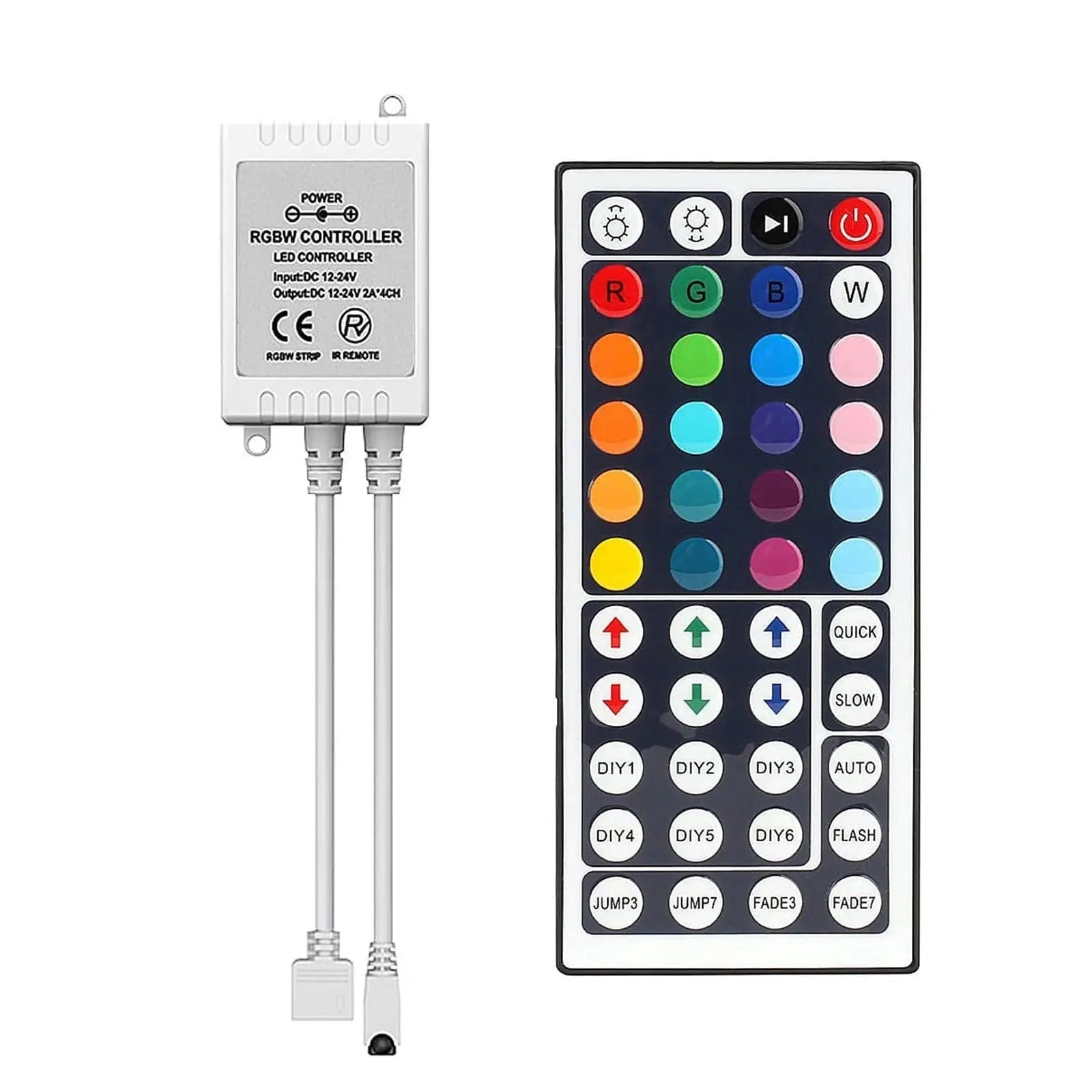 12V LED Strip Light Controller - 44 Key IR Infrared Wireless Remote with Receiver, RGB Color Changing, 16 Colors, 5 Light Modes, Adjustable Speed, Flash/Strobe/Fade, Not Included LED Lights Wholesale Hub