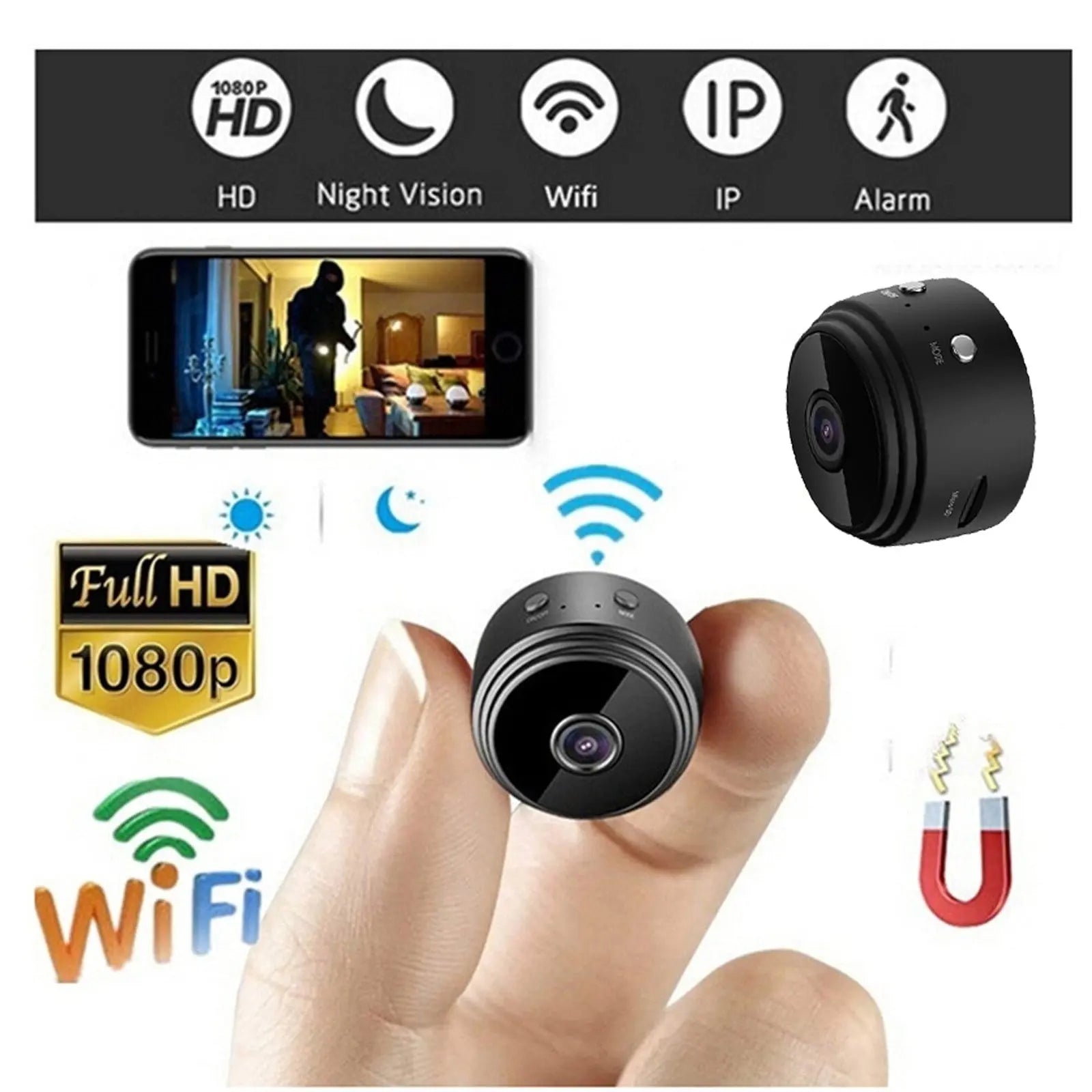 Night Vision Mini Wireless Tiny Home Camera,WiFi Security Camera with 360° Adjust Snake Tube, Smallest 1080P HD Home Indoor Outdoor Cameras Room Dog Pet Camera Black Wholesale Hub