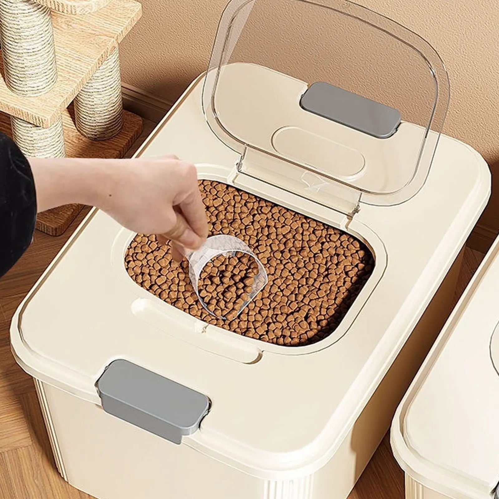 Airtight Pet Food Storage Container for Dog Cat Food Up to 10lbs Large Dry Food Bin with Measuring Cup Lids for Treats and Other Pets (10 LB), 6.31x9.44x7.08 9.96" x 13.18" x 7.95" Beige/Medium Wholesale Hub