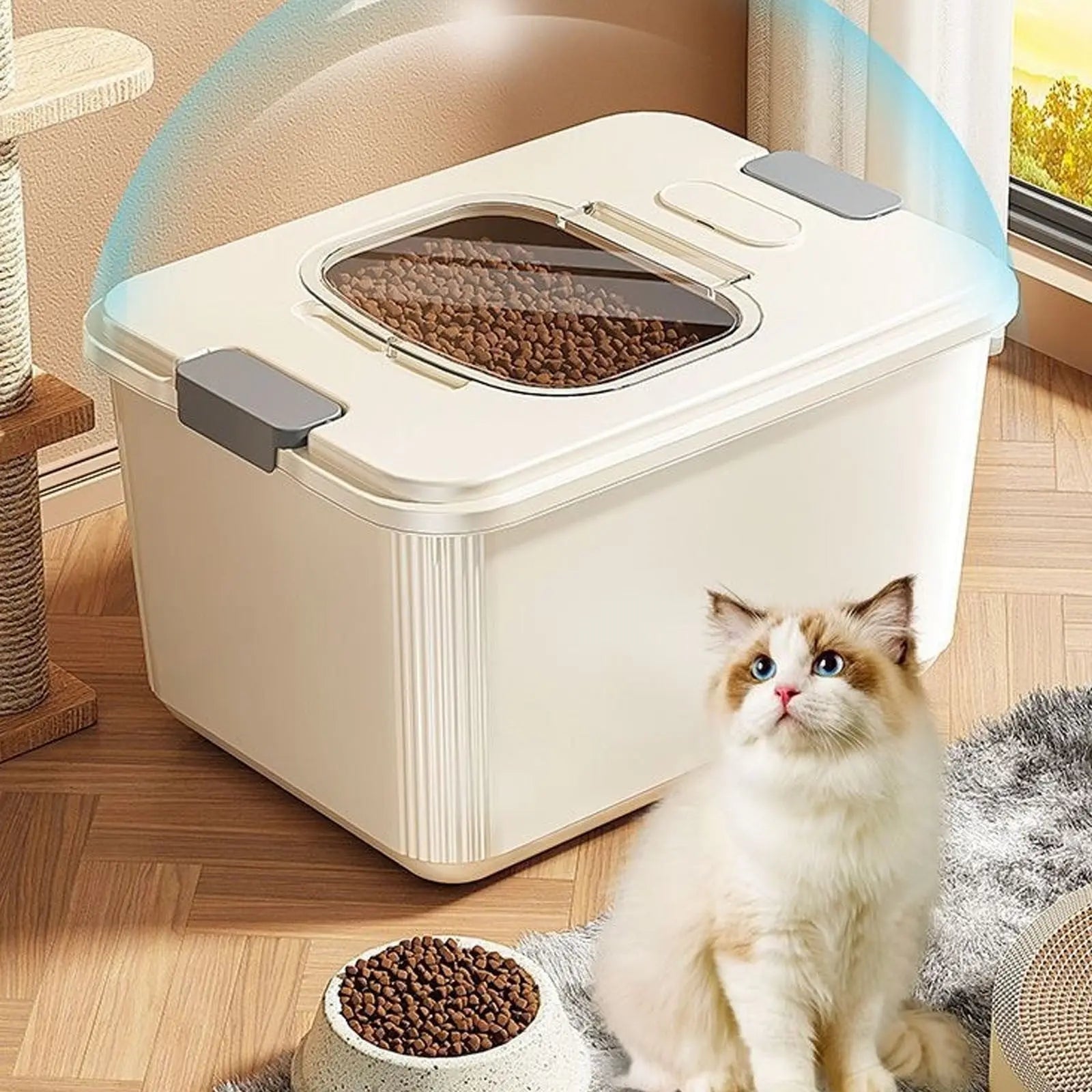 Airtight Pet Food Storage Container for Dog Cat Food Up to 10lbs Large Dry Food Bin with Measuring Cup Lids for Treats and Other Pets (10 LB), 6.31x9.44x7.08 7.99" x 10.55" x 6.49" Beige/Small Wholesale Hub