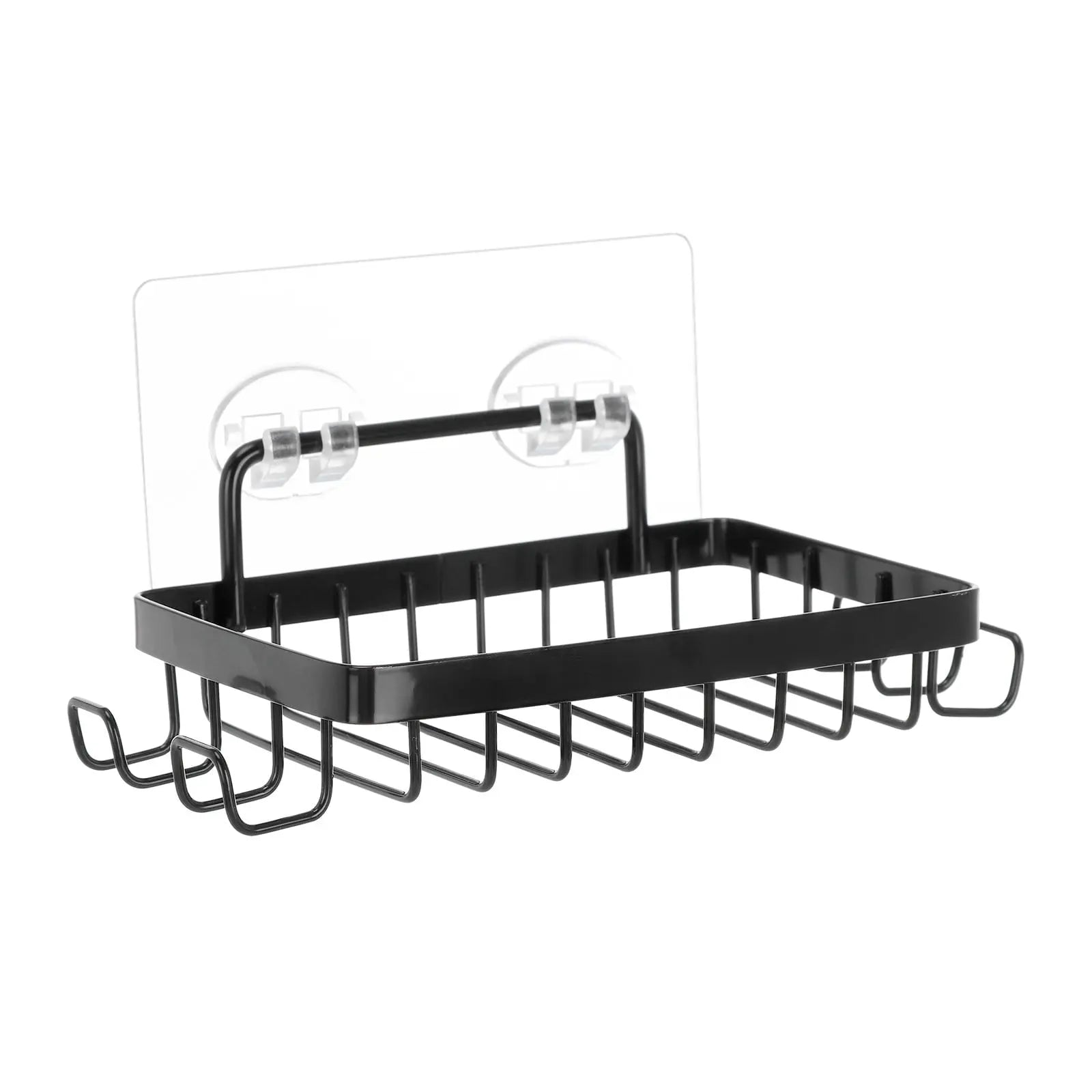 Shower Soap Holder with 4 Hooks, Stainless Steel Adhesive Soap Dish, Wall Mounted Draining Soap Holder for Shower, Bathroom, & Kitchen, Bar Soap Holder & Razor Hanger, 6.69x3.35x0.98 6.69" x 3.35" x 0.98" Black Wholesale Hub