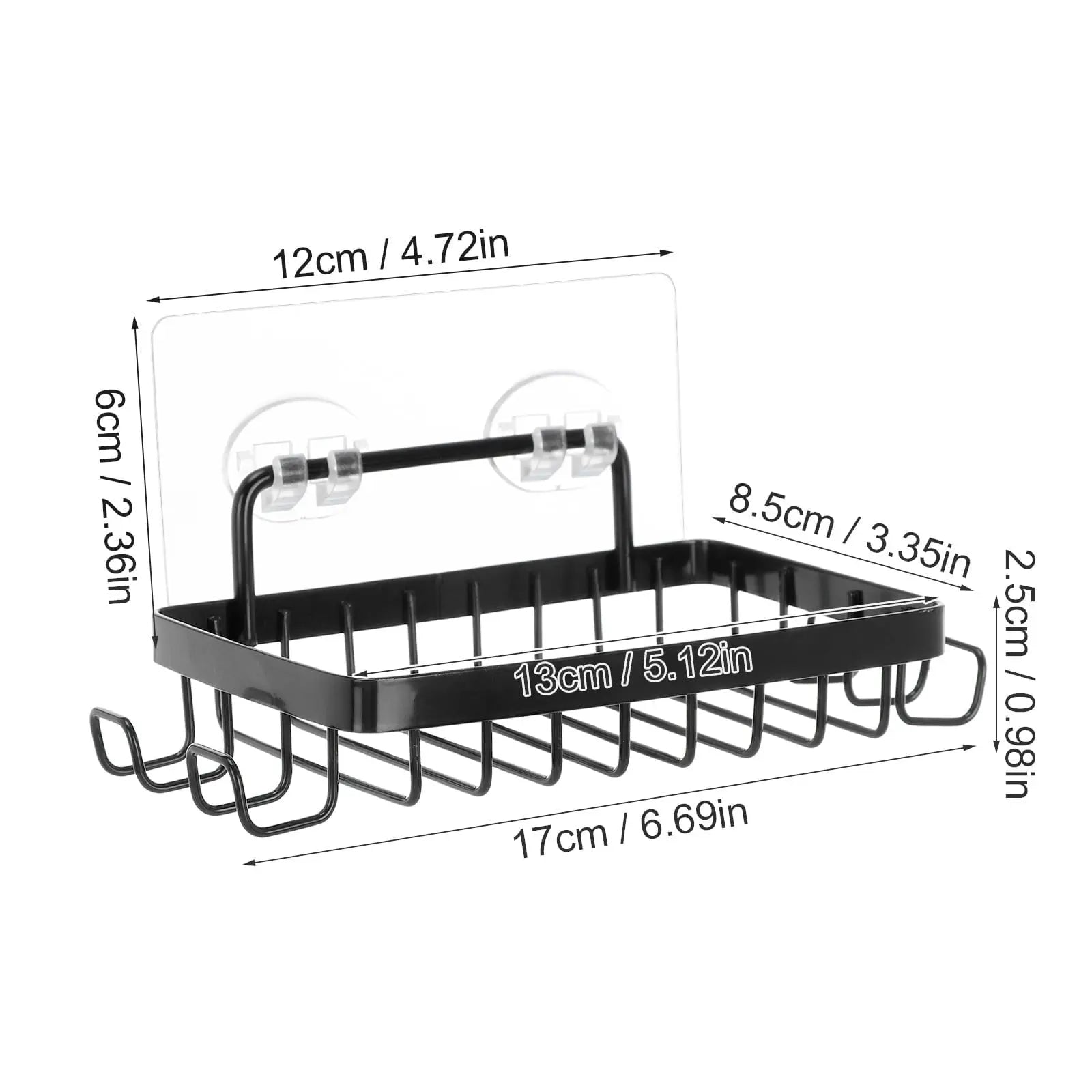 Shower Soap Holder with 4 Hooks, Stainless Steel Adhesive Soap Dish, Wall Mounted Draining Soap Holder for Shower, Bathroom, & Kitchen, Bar Soap Holder & Razor Hanger, 6.69x3.35x0.98 6.69" x 3.35" x 0.98" Black Wholesale Hub