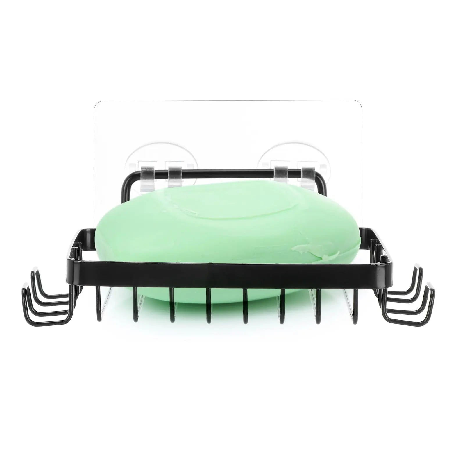 Shower Soap Holder with 4 Hooks, Stainless Steel Adhesive Soap Dish, Wall Mounted Draining Soap Holder for Shower, Bathroom, & Kitchen, Bar Soap Holder & Razor Hanger, 6.69x3.35x0.98 6.69" x 3.35" x 0.98" Black Wholesale Hub