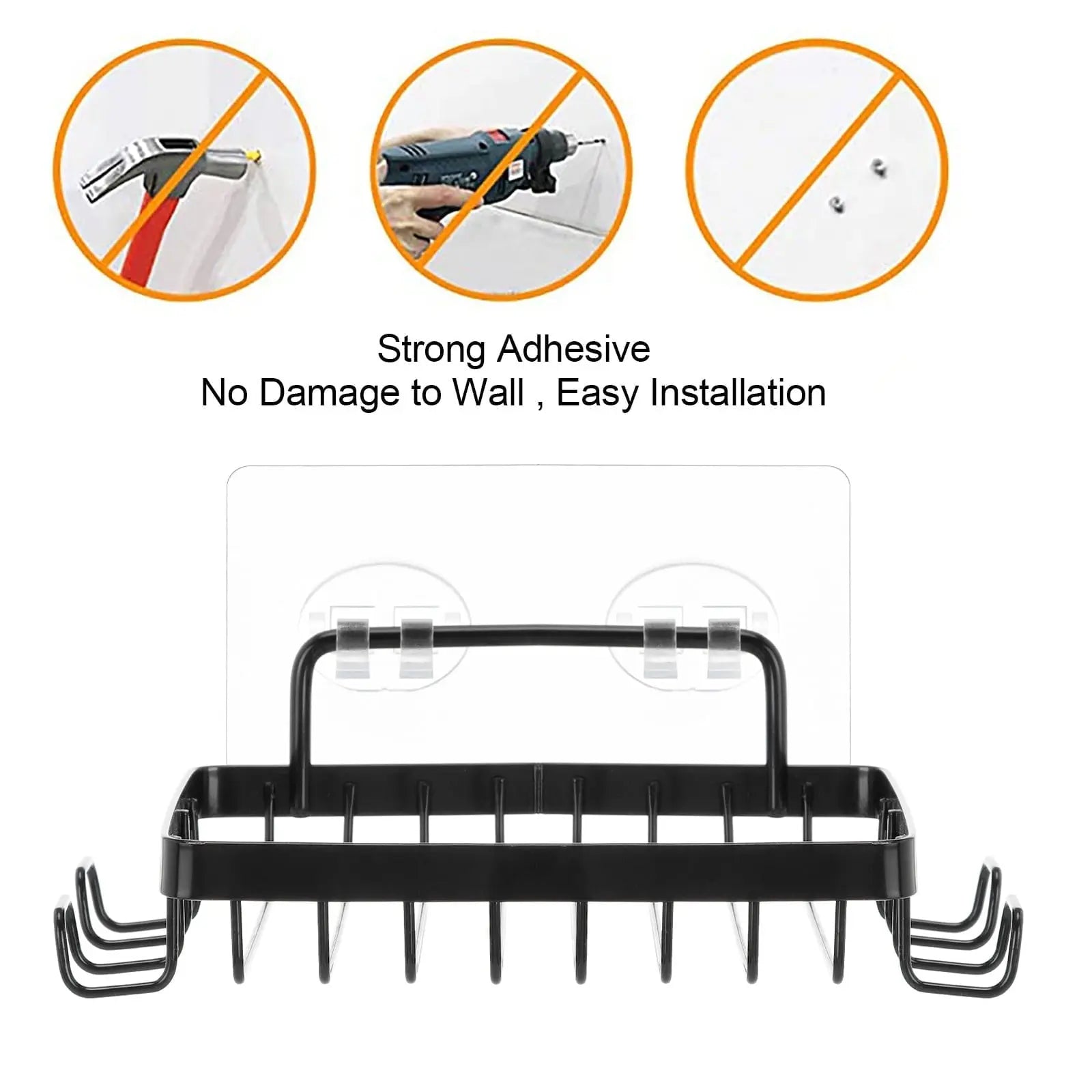 Shower Soap Holder with 4 Hooks, Stainless Steel Adhesive Soap Dish, Wall Mounted Draining Soap Holder for Shower, Bathroom, & Kitchen, Bar Soap Holder & Razor Hanger, 6.69x3.35x0.98 6.69" x 3.35" x 0.98" Black Wholesale Hub