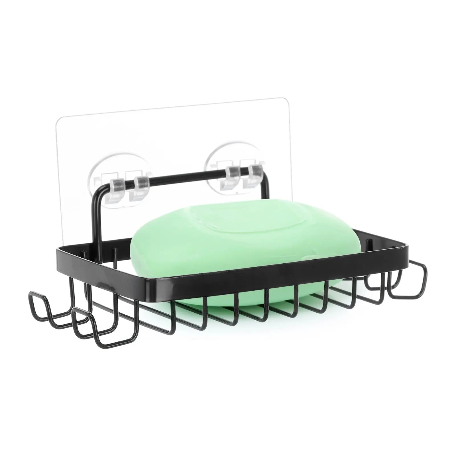 Shower Soap Holder with 4 Hooks, Stainless Steel Adhesive Soap Dish, Wall Mounted Draining Soap Holder for Shower, Bathroom, & Kitchen, Bar Soap Holder & Razor Hanger, 6.69x3.35x0.98 6.69" x 3.35" x 0.98" Black Wholesale Hub