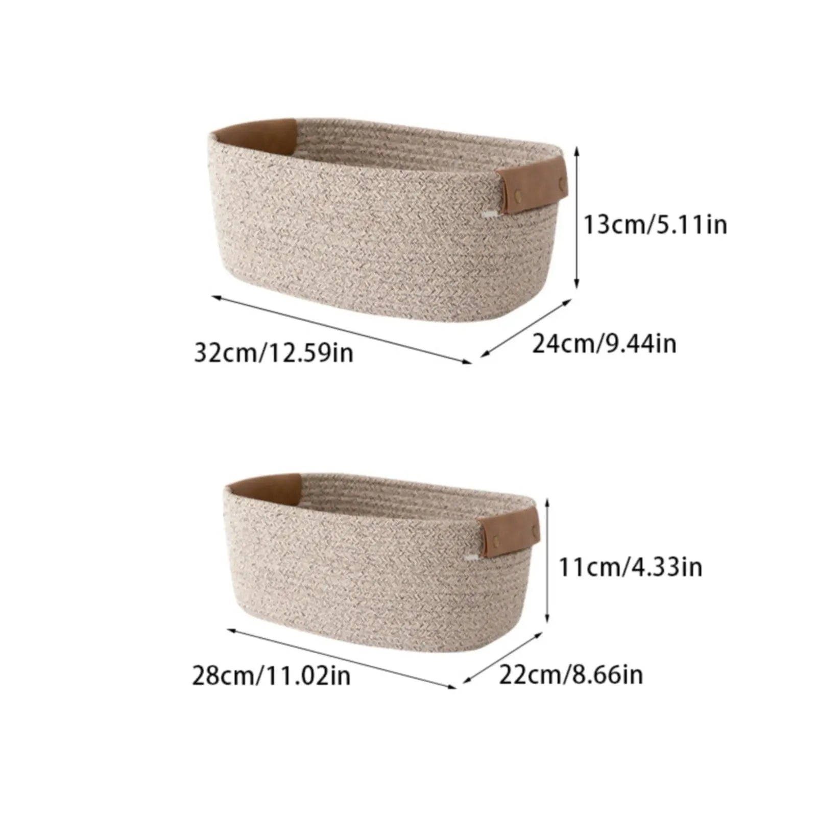 Cotton Woven Basket with PU Leather Handle, Clothes Toys Candy Gifts Cotton Rope Organizer, Living Room Basket Bathroom Shower Storage Laundry Basket, Dog Cat Bed, Fall Basket, 11.02x8.66x4.33 12.59" x 9.44" x 5.11" Coffee Wholesale Hub