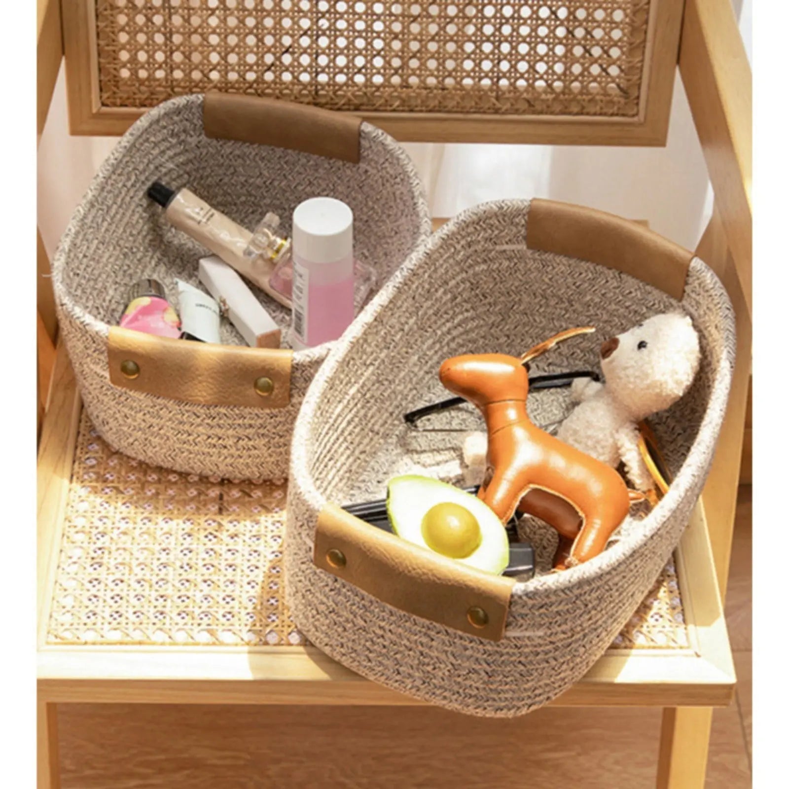 Small Cat Ears Toy Organizer, Woven Cotton Rope Basket, Decorative Nursery Bins & Boxes Gift Basket Empty for Pet Toy Storage, 1 Pcs, 7.8x3.93 12.59" x 9.44" x 5.11" Coffee Wholesale Hub
