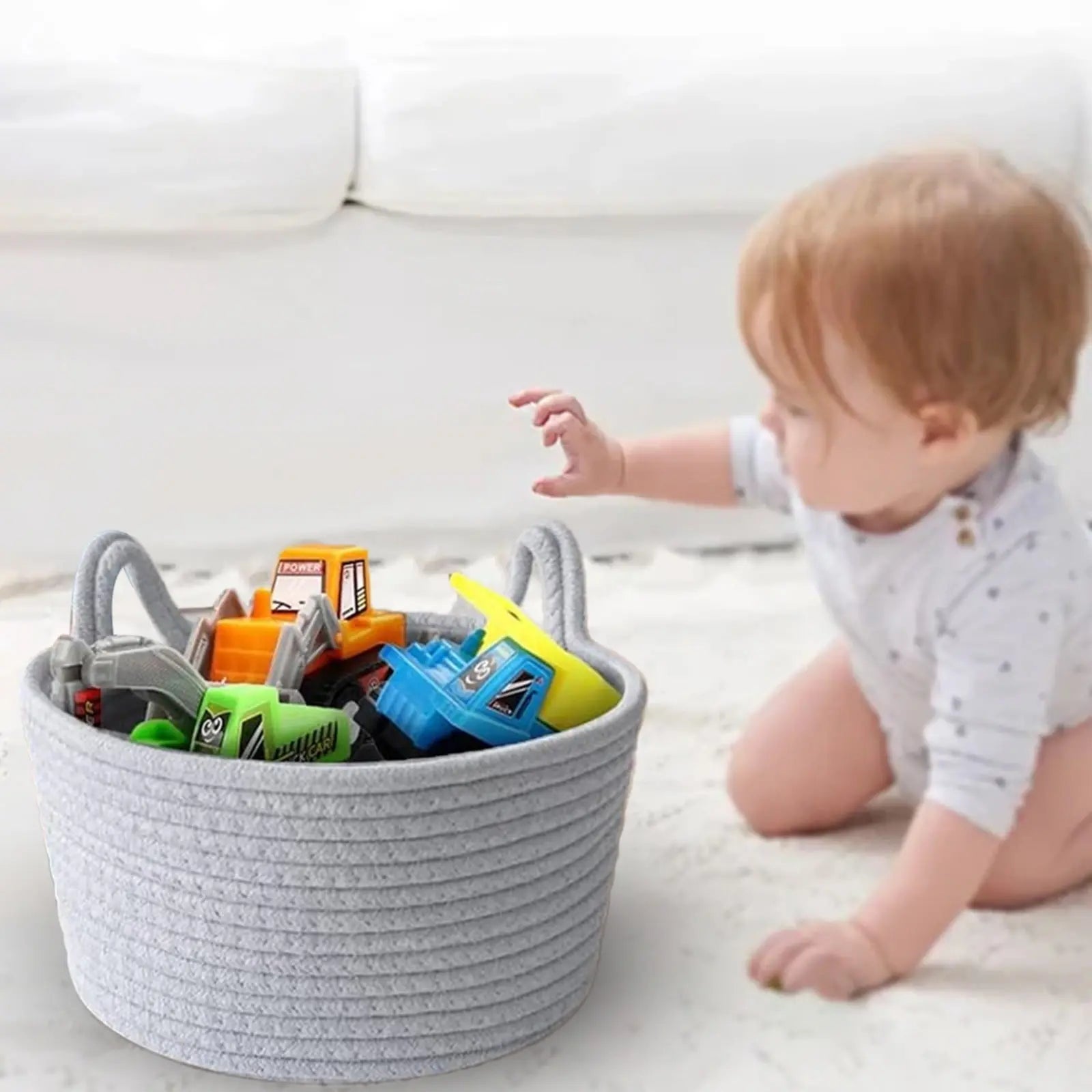 Small Cat Ears Toy Organizer, Woven Cotton Rope Basket, Decorative Nursery Bins & Boxes Gift Basket Empty for Pet Toy Storage, 1 Pcs, 7.8x3.93 13" x 5.9" x 4.0" Grey Wholesale Hub