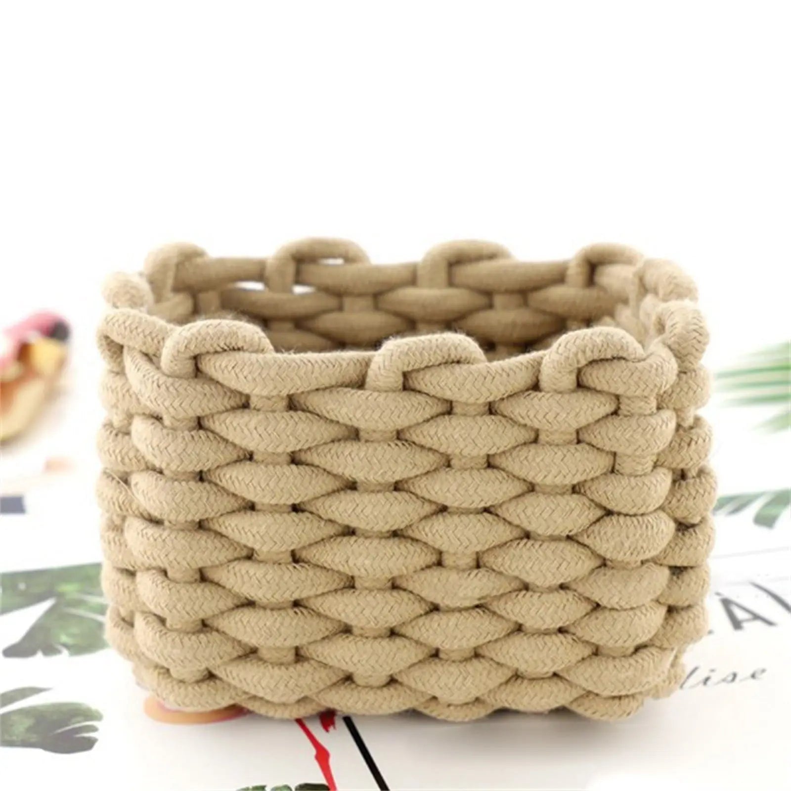 Small Cat Ears Toy Organizer, Woven Cotton Rope Basket, Decorative Nursery Bins & Boxes Gift Basket Empty for Pet Toy Storage, 1 Pcs, 7.8x3.93 8.66" x 5.91" x 5.51" Light Yellow Wholesale Hub