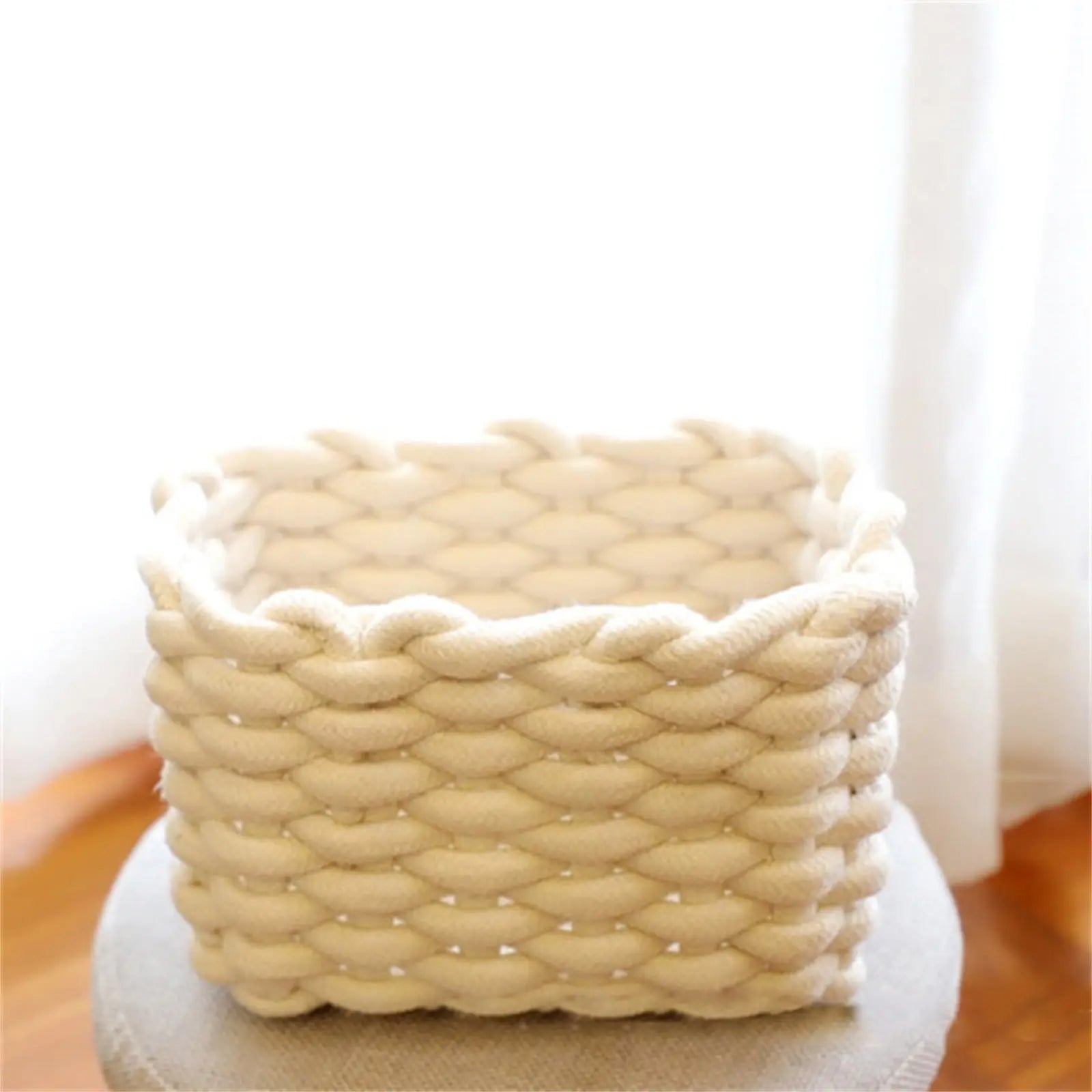 Small Cat Ears Toy Organizer, Woven Cotton Rope Basket, Decorative Nursery Bins & Boxes Gift Basket Empty for Pet Toy Storage, 1 Pcs, 7.8x3.93 8.66" x 5.91" x 5.51" Light Yellow Wholesale Hub