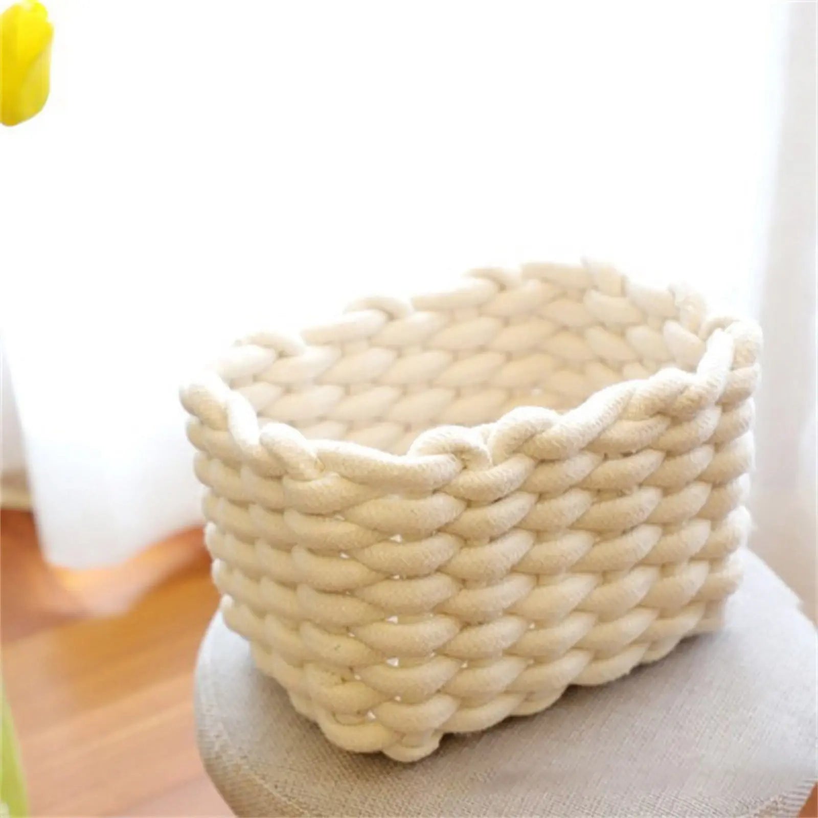 Small Cat Ears Toy Organizer, Woven Cotton Rope Basket, Decorative Nursery Bins & Boxes Gift Basket Empty for Pet Toy Storage, 1 Pcs, 7.8x3.93 8.66" x 5.91" x 5.51" Light Yellow Wholesale Hub