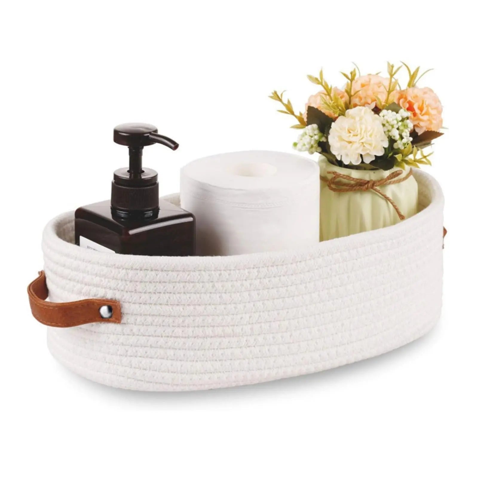 Small Cat Ears Toy Organizer, Woven Cotton Rope Basket, Decorative Nursery Bins & Boxes Gift Basket Empty for Pet Toy Storage, 1 Pcs, 7.8x3.93 13" x 5.9" x 4.0" White Wholesale Hub
