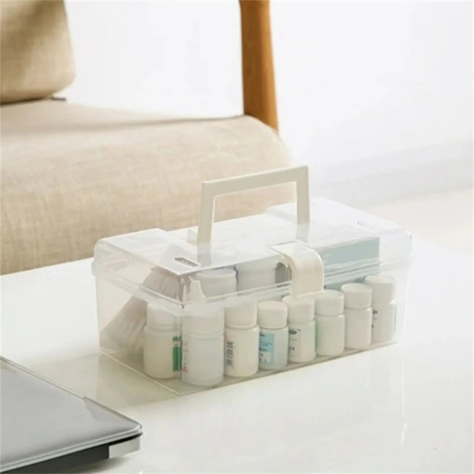 Home Box and Travel Storage Box, Plastic Kit Case Container Empty, Box with Lock Lid & Handle, Emergency Organizer for Family and Traveling, 9.1x4.7x3.7 9.1" x 4.7" x 3.7" White Wholesale Hub
