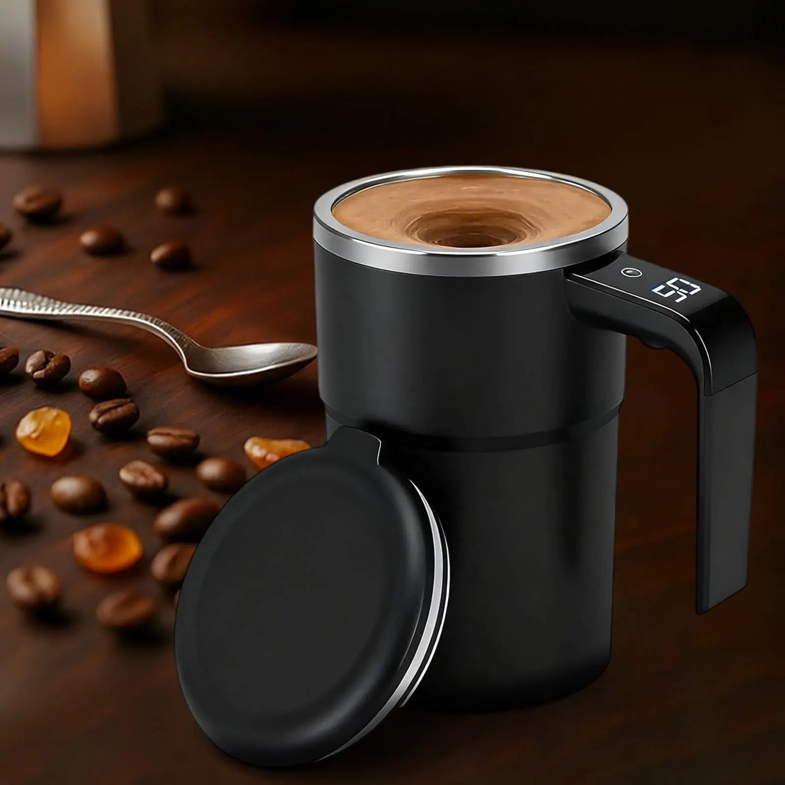 Self-Stirring Magnetic Coffee Mug with Temperature Display,Automatic Mixing for Coffee Tea and Shakes,Food Grade 304 Stainless Steel Liner,Smart LCD Screen for Real-Time Heat Monitoring B Wholesale Hub
