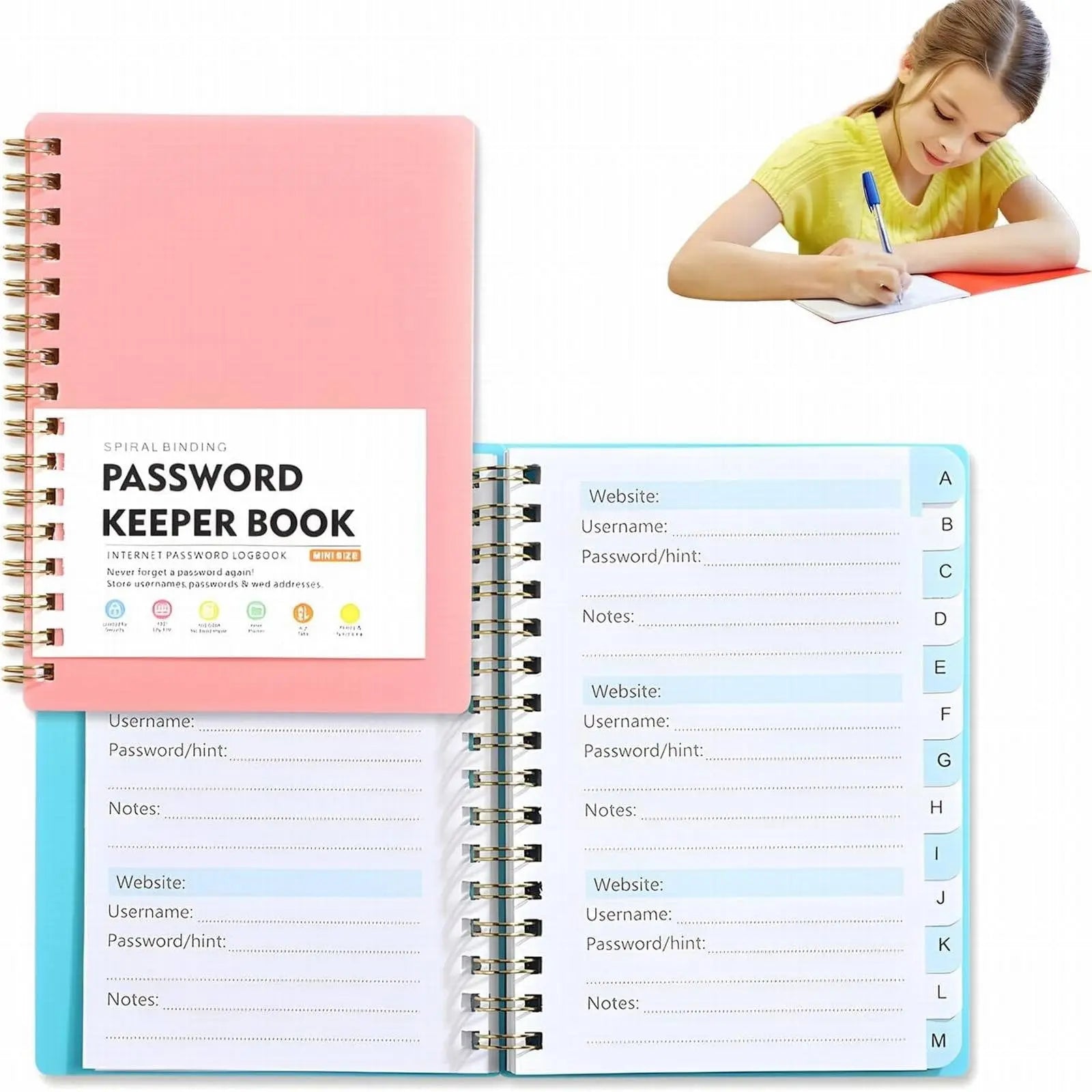 Spiral Password Book with Alphabetical Tabs,Plastic Password Book,Password Book Password Book with Personal Alphabet Label Internet Address and Password Headquarters Password Log, 4.25"x5.7"(Grey) Pink Wholesale Hub