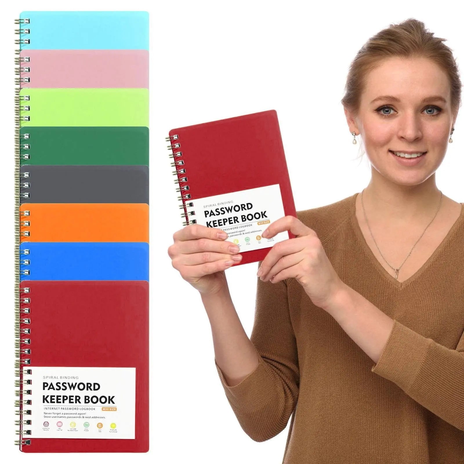 Spiral Password Book with Alphabetical Tabs,Plastic Password Book,Password Book Password Book with Personal Alphabet Label Internet Address and Password Headquarters Password Log, 4.25"x5.7"(Grey) Pink Wholesale Hub