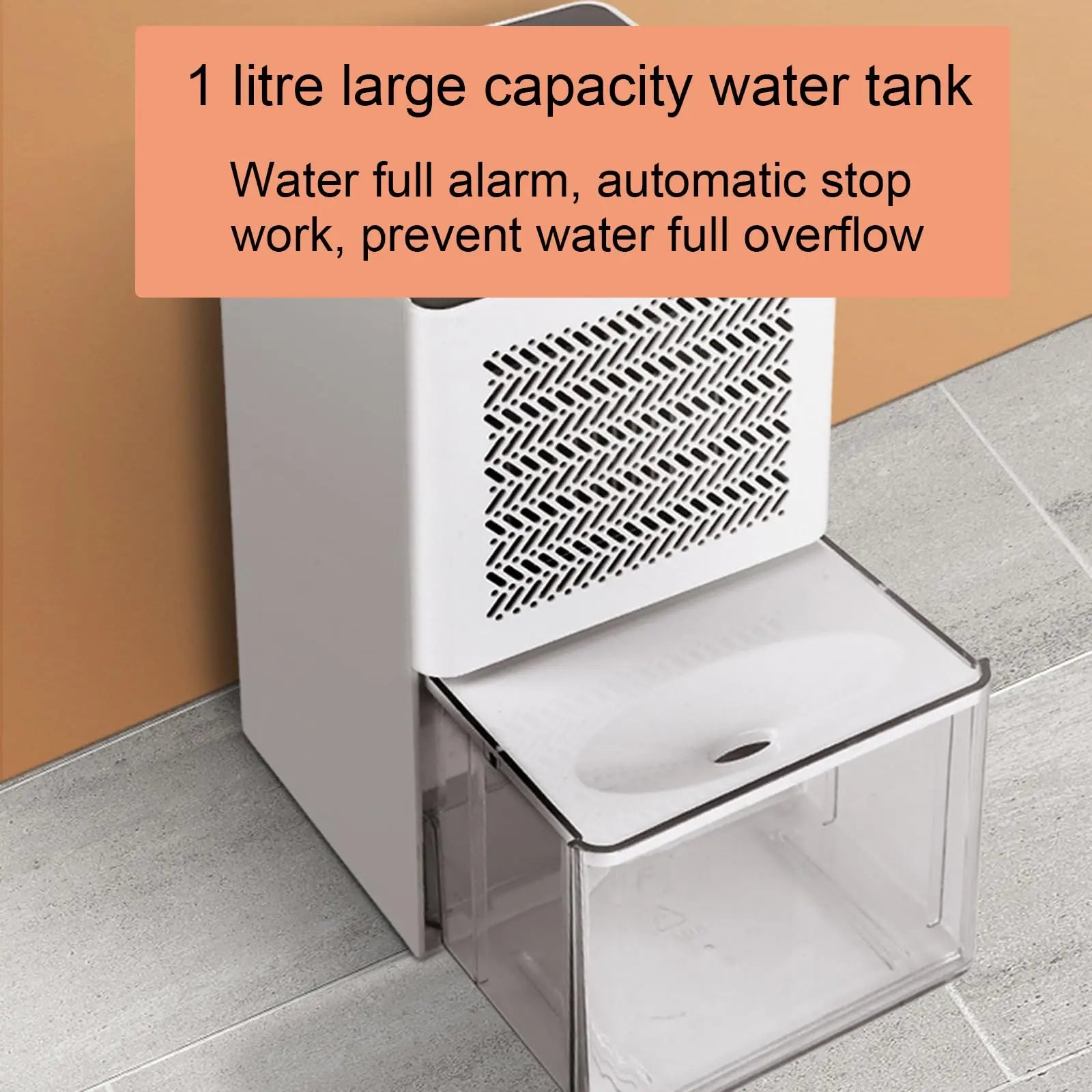 Dehumidifier - has a transparent 1-liter water tank, is quiet in use, and has an automatic shut-off function. It is suitable for indoor spaces such as basements, bathrooms, campers, and wardrobes. Wholesale Hub