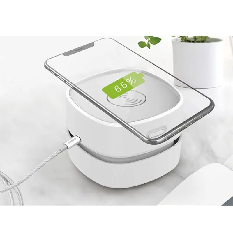 Desk Vacuum Cleaner - Mini Vacuum Cleaner - Table Vacuum Cleaner - Handheld Vacuum Cleaner - Wireless Charger - 2 in 1 - USB Rechargeable - Portable Vacuum Cleaner - Desk Accessories - Gadget - Keyboard Cleaner - Compact - Phone Charger - White - 1 Piece Wholesale Hub
