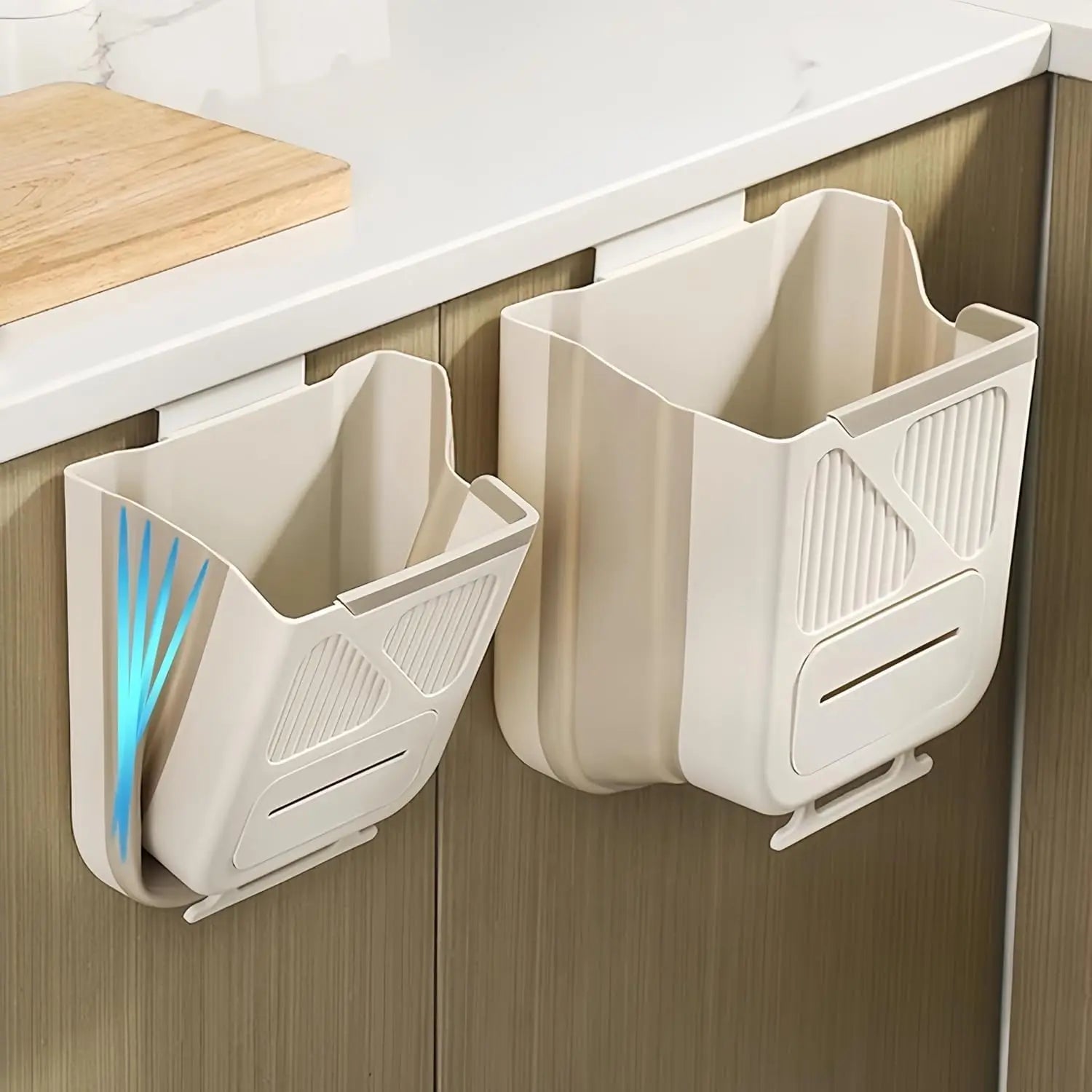 Hanging Waste Bin - Foldable Waste Bin - Kitchen Accessories - Organic Waste Bin - Countertop Waste Bin - Cabinet Door Waste Bin - Waste Separation - Camping - Caravan - Kitchen Aid - Space Saving - Trash Can - Waste Basket - Beige - 10L - 1 Piece Wholesale Hub