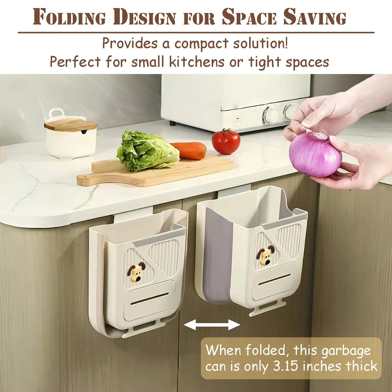 Hanging Waste Bin - Foldable Waste Bin - Kitchen Accessories - Organic Waste Bin - Countertop Waste Bin - Cabinet Door Waste Bin - Waste Separation - Camping - Caravan - Kitchen Aid - Space Saving - Trash Can - Waste Basket - Beige - 10L - 1 Piece Wholesale Hub