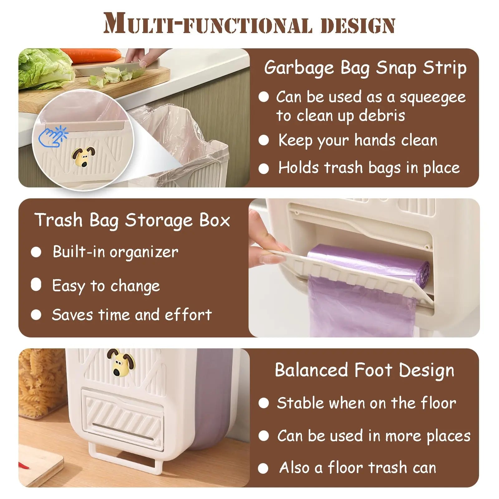 Hanging Waste Bin - Foldable Waste Bin - Kitchen Accessories - Organic Waste Bin - Countertop Waste Bin - Cabinet Door Waste Bin - Waste Separation - Camping - Caravan - Kitchen Aid - Space Saving - Trash Can - Waste Basket - Beige - 10L - 1 Piece Wholesale Hub