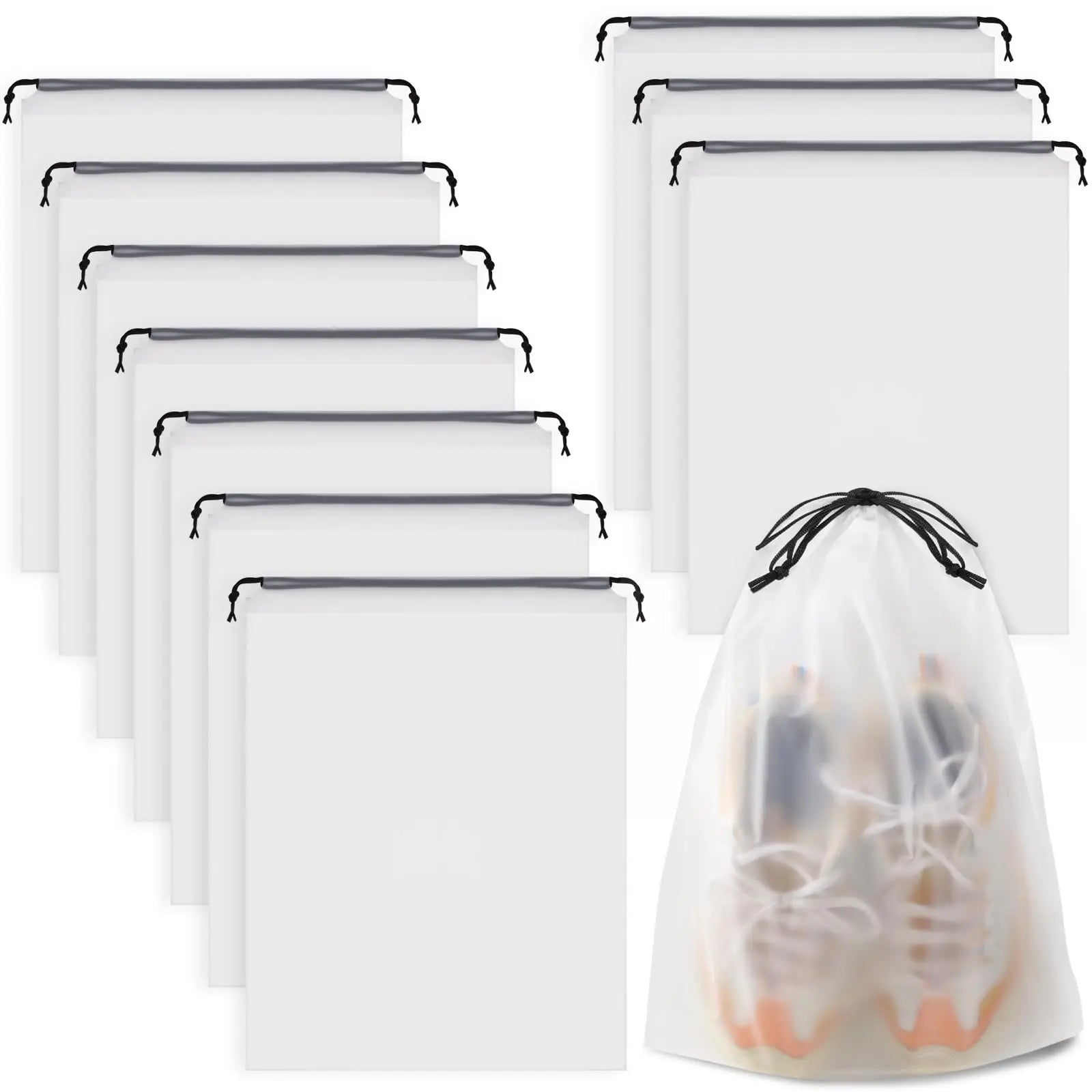 Shoe Bags - Travel Organizer - Shoe Storage - Suitcase Organizers - Transparent - Water-Repellent - Dust-Free - Storage Bags - Drawstring - Sneakers - Holiday Accessories - Sports Bag - Camping - White - Large Size - 10 Pieces Wholesale Hub
