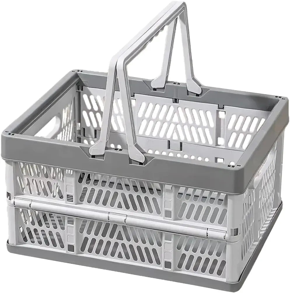 Folding Crate - Folding Crate - Shopping Basket - Storage Basket - Collapsible Basket - Shopping Crate - Storage Box - Plastic Crate - Camping - Car Organizer - Foldable - Stackable - With Handles - Trunk - Gray White - 1 Piece Wholesale Hub