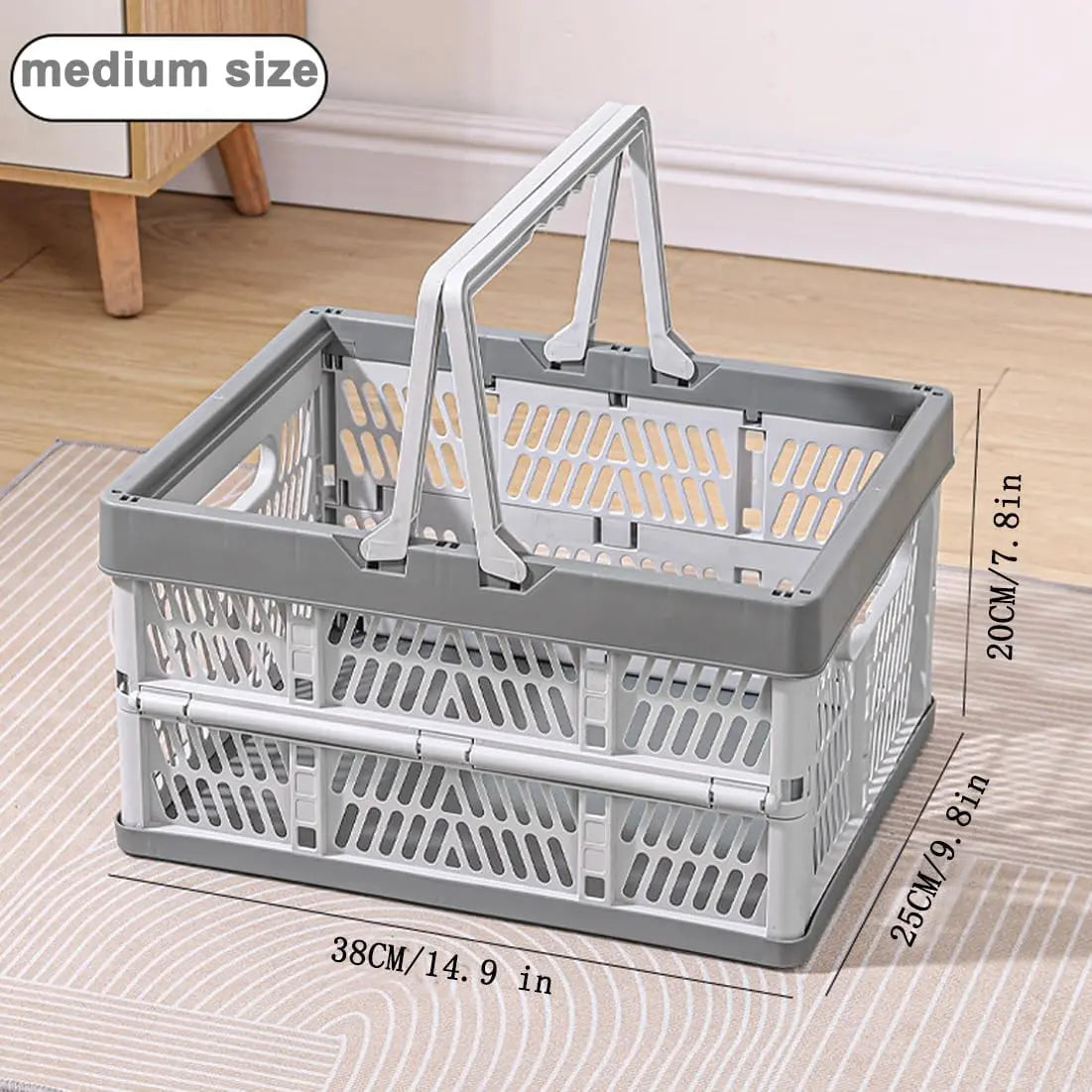 Folding Crate - Folding Crate - Shopping Basket - Storage Basket - Collapsible Basket - Shopping Crate - Storage Box - Plastic Crate - Camping - Car Organizer - Foldable - Stackable - With Handles - Trunk - Gray White - 1 Piece Wholesale Hub
