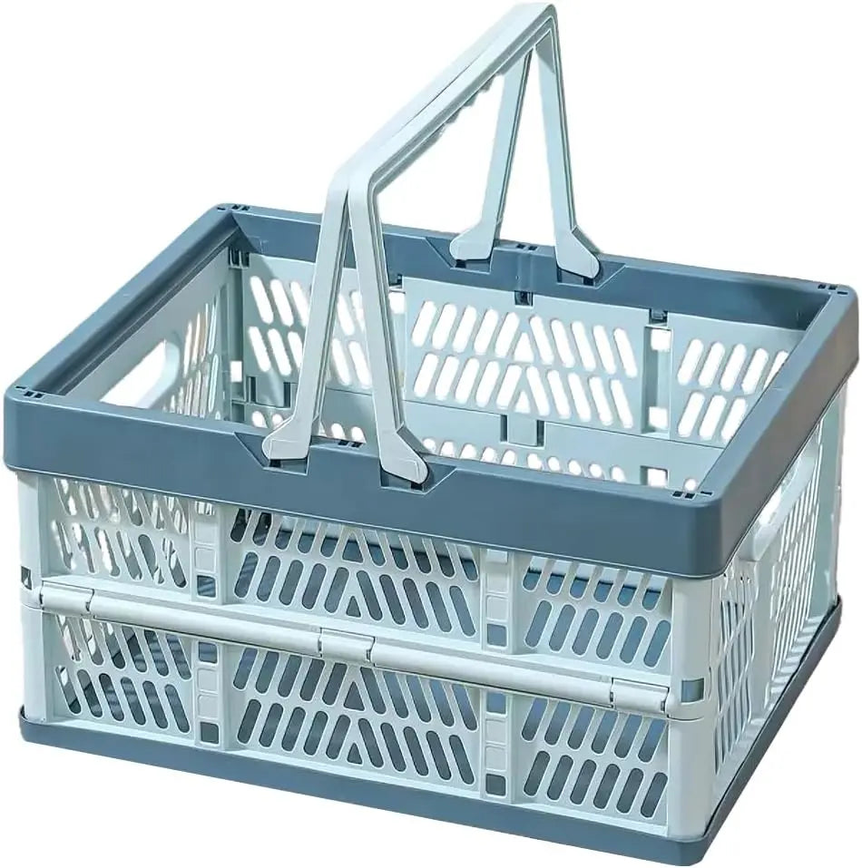 Folding Crate - Folding Crate - Shopping Basket - Storage Basket - Collapsible Basket - Shopping Crate - Storage Box - Plastic Crate - Camping - Car Organizer - Foldable - Stackable - With Handles - Trunk - Blue Gray - 1 Piece Wholesale Hub