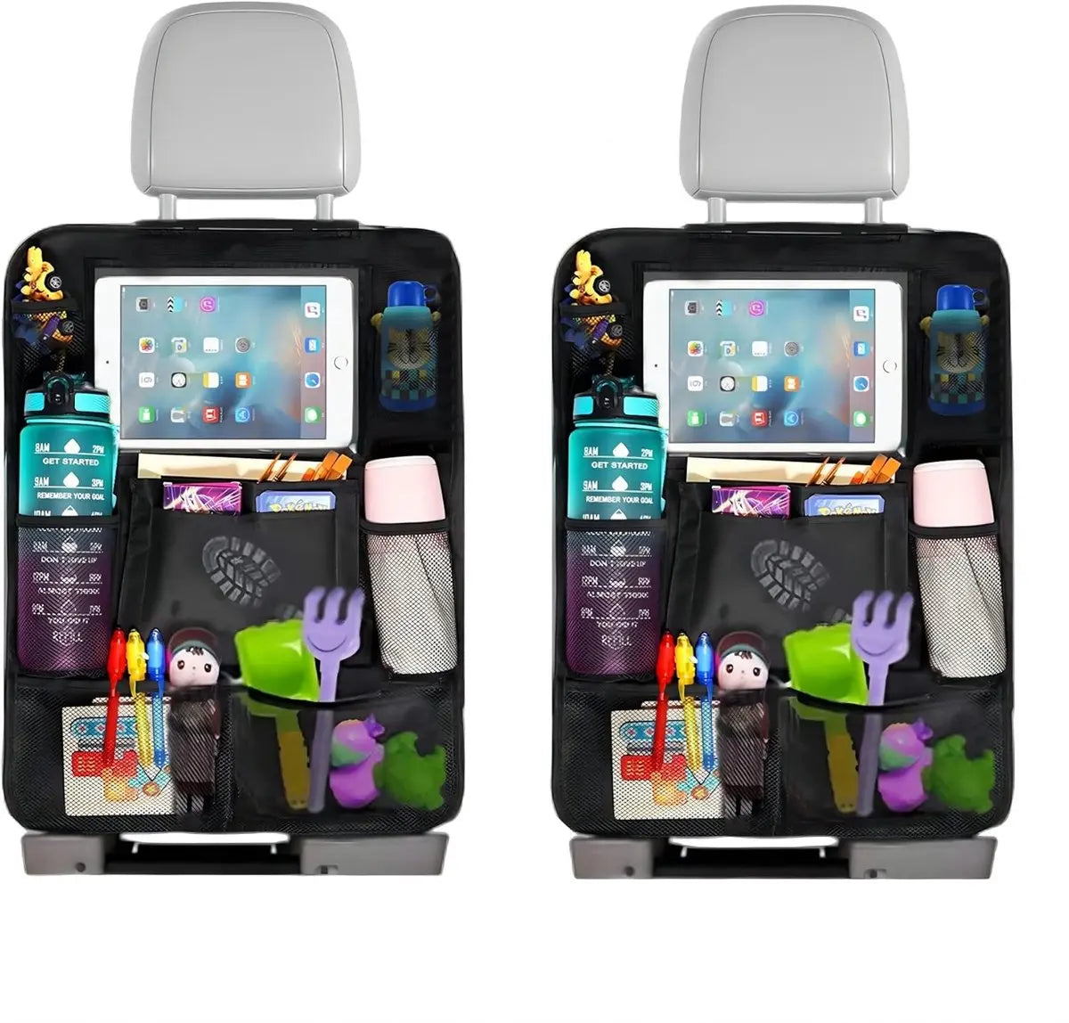 Famanu - Children's Car Organizer, 2 PCS Car Storage Accessories with 24.4 cm iPad Pocket, 10 Pockets for the Car Seat Backrest, Black Wholesale Hub