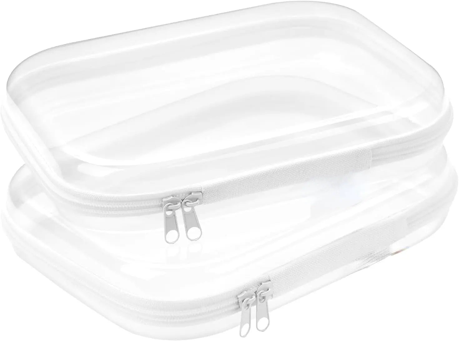 Hard Sided Clear Zipper Case for Storage- Professional-Grade Clear Zipper Pencil Case,Toy Storage Bins, Toiletry Pouch, Travel Organizer, Cosmetic Bagï¼\x88White,2 Pack, Mï¼\x89 M Wholesale Hub