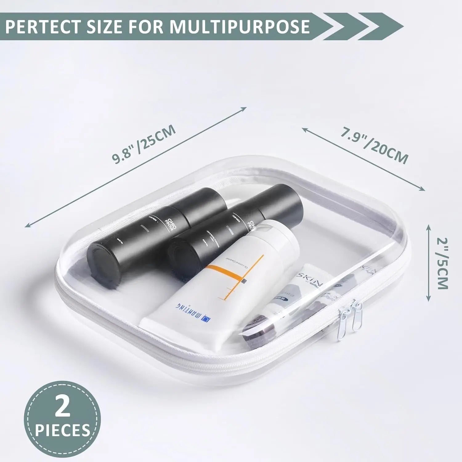 Hard Sided Clear Zipper Case for Storage- Professional-Grade Clear Zipper Pencil Case,Toy Storage Bins, Toiletry Pouch, Travel Organizer, Cosmetic Bagï¼\x88White,2 Pack, Mï¼\x89 M Wholesale Hub