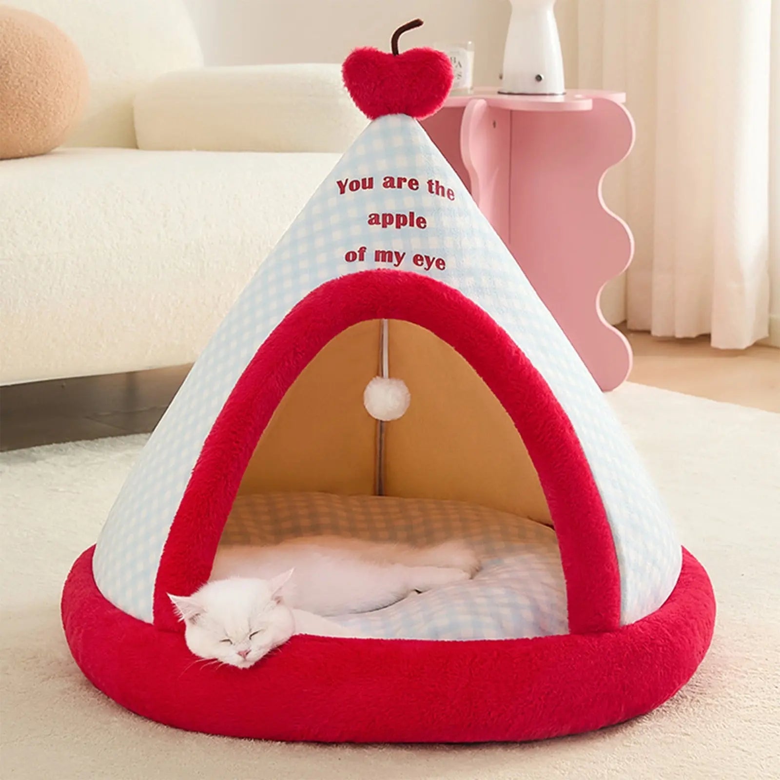 Apples Christmas Tent Christmas Pet Bed Semi Enclosed Cats Bed Dog Bed Removable And Washable Dog Bed Winter Warm Cats Bed As shown Wholesale Hub