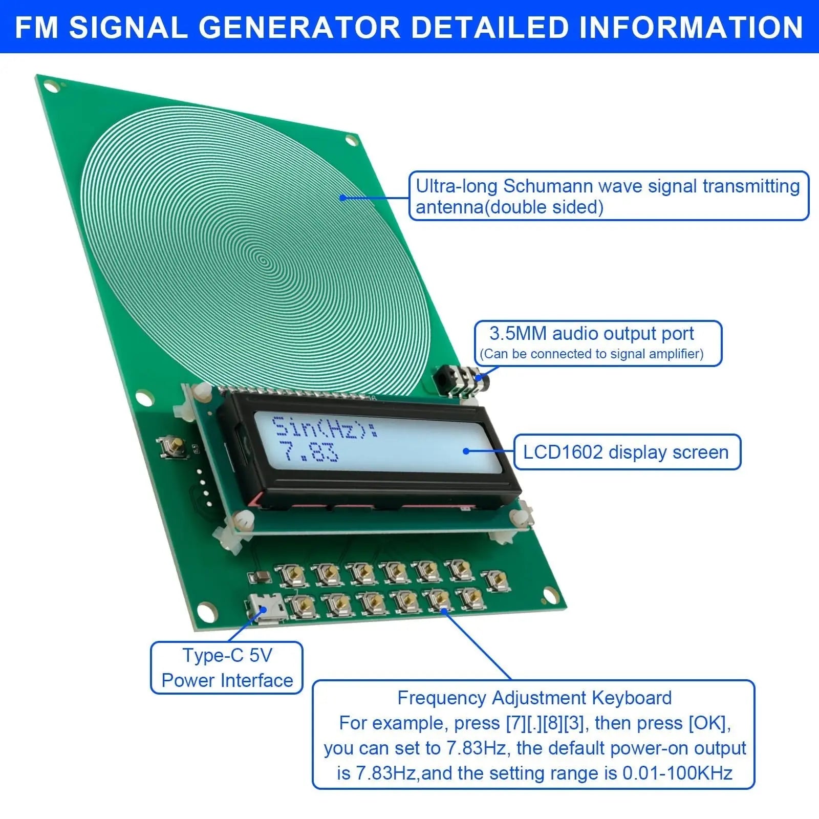 Schumann Wave Earth Electromagnetic Field Resonance Generator, 0.01Hz~300000Hz Adjustable Sine Wave Ultra-Low Frequency Pulse Generator, Sleep Aid, Meditation and Yoga Enhancer, No Shell Green Wholesale Hub