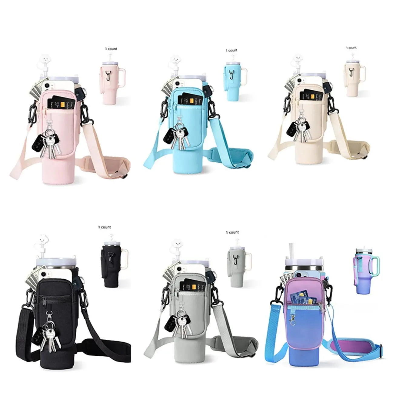 Water Bottle Carrier Bag with Phone Pocket, for Tumbler Water Bottle Holder Pouch with Adjustable Strap Bollus, with Straw Cover and Carabiner, for Cup Accessories,40oz Beige Wholesale Hub