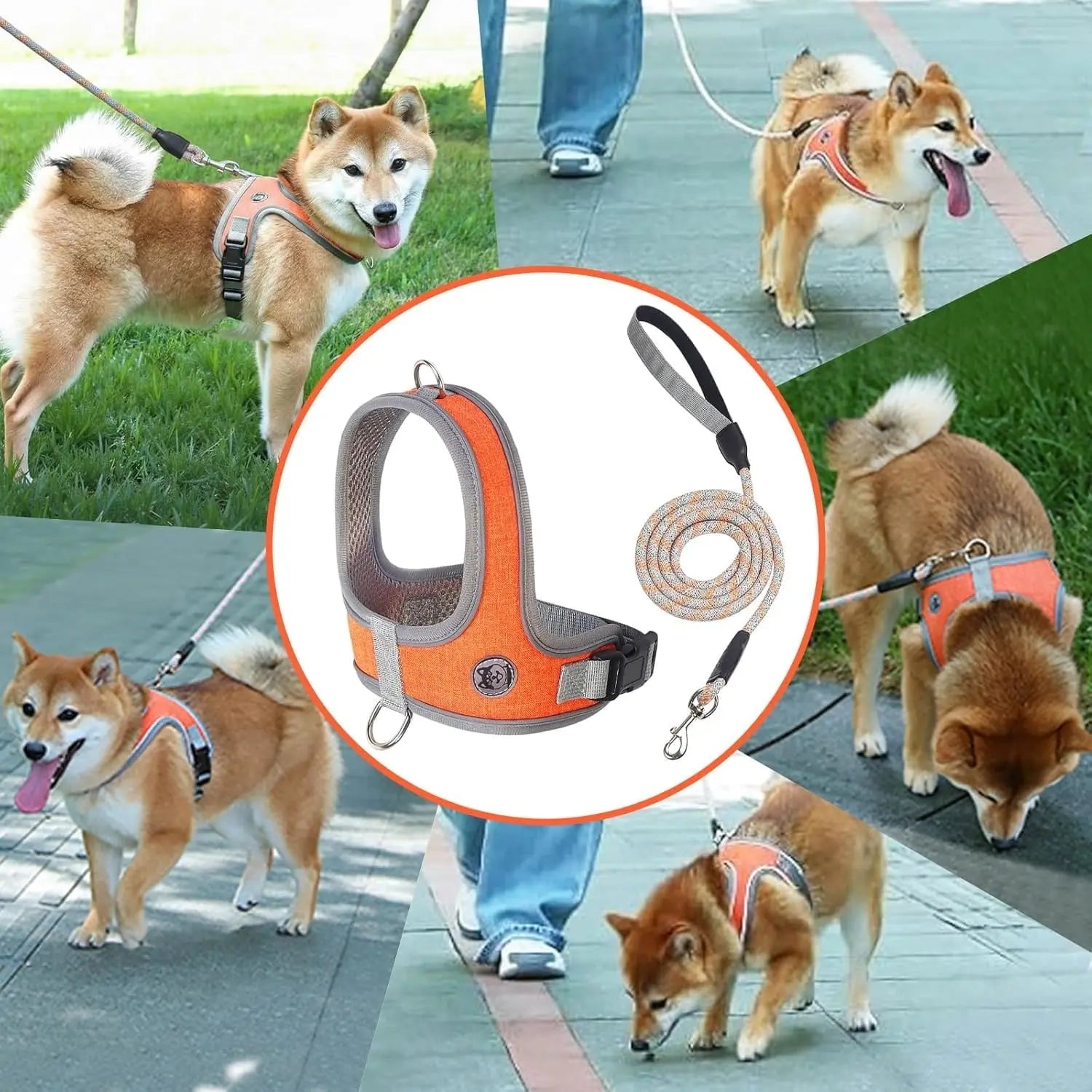 Dog Harness and Leash, No Pull Saddle Style Pet Harness, Breathable Mesh Adjustable Reflective Dog Vest, Dog Leash, for Dogs and Cat Medium Small Harness Orange,XS Wholesale Hub