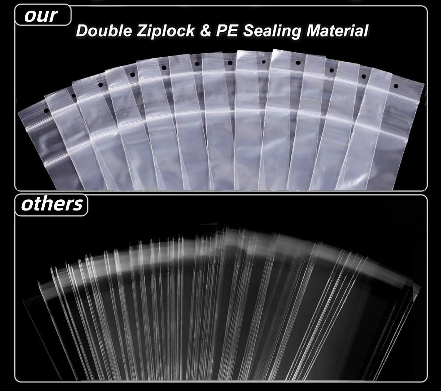 9.8x1.6" Double Ziplock PE Bags 100 Pack of Reclosable Long Plastic Bags QZS Clear Zipper Storage Bags Home Travel Accessories Wholesale Hub