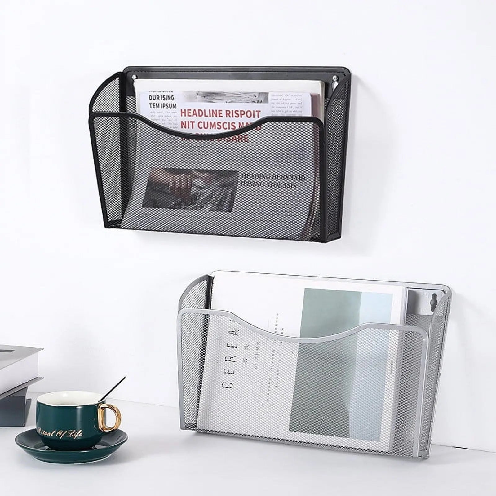 Tutuviw Wall Mount File Organizer Metal Letter Size, Black Silver Wholesale Hub
