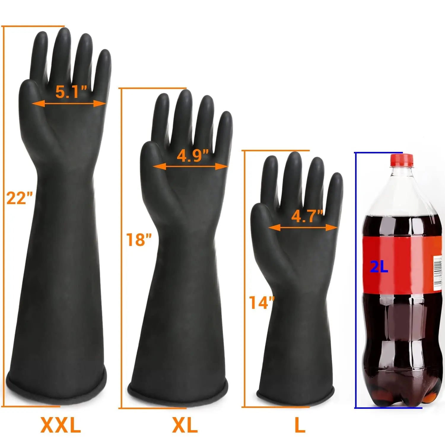 Black Rubber Gloves Extra Large, 22" Long Chemical Resistant Gloves, Waterproof Reusable Dishwashing Household Cleaning Safety Work Heavy Duty Industrial Rubber Glove, 1 Pair XXL Wholesale Hub