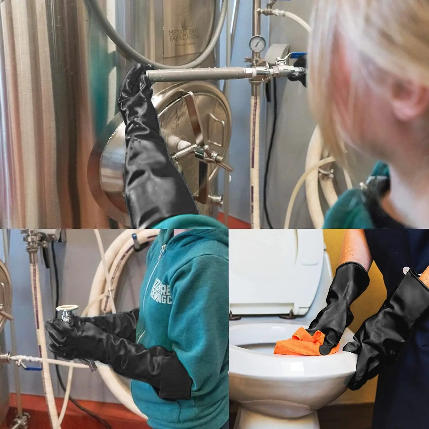 Black Rubber Gloves Extra Large, 22" Long Chemical Resistant Gloves, Waterproof Reusable Dishwashing Household Cleaning Safety Work Heavy Duty Industrial Rubber Glove, 1 Pair XXL Wholesale Hub