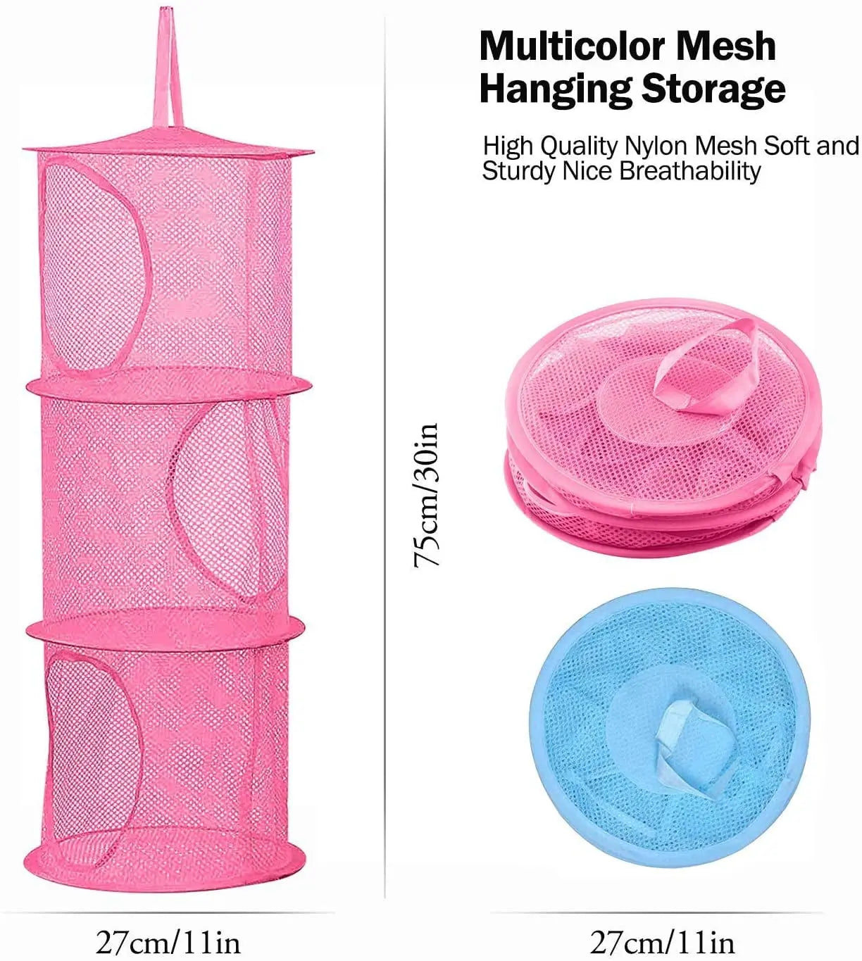 2 Pcs Hanging Mesh Stuffed Animal Storage Hammock Net, Foldable Toy Storage Organizer 3 Compartments Net for Stuffed Animals Corner for Boys, Girls, Gloves, Hats, Socks Pink-green Wholesale Hub