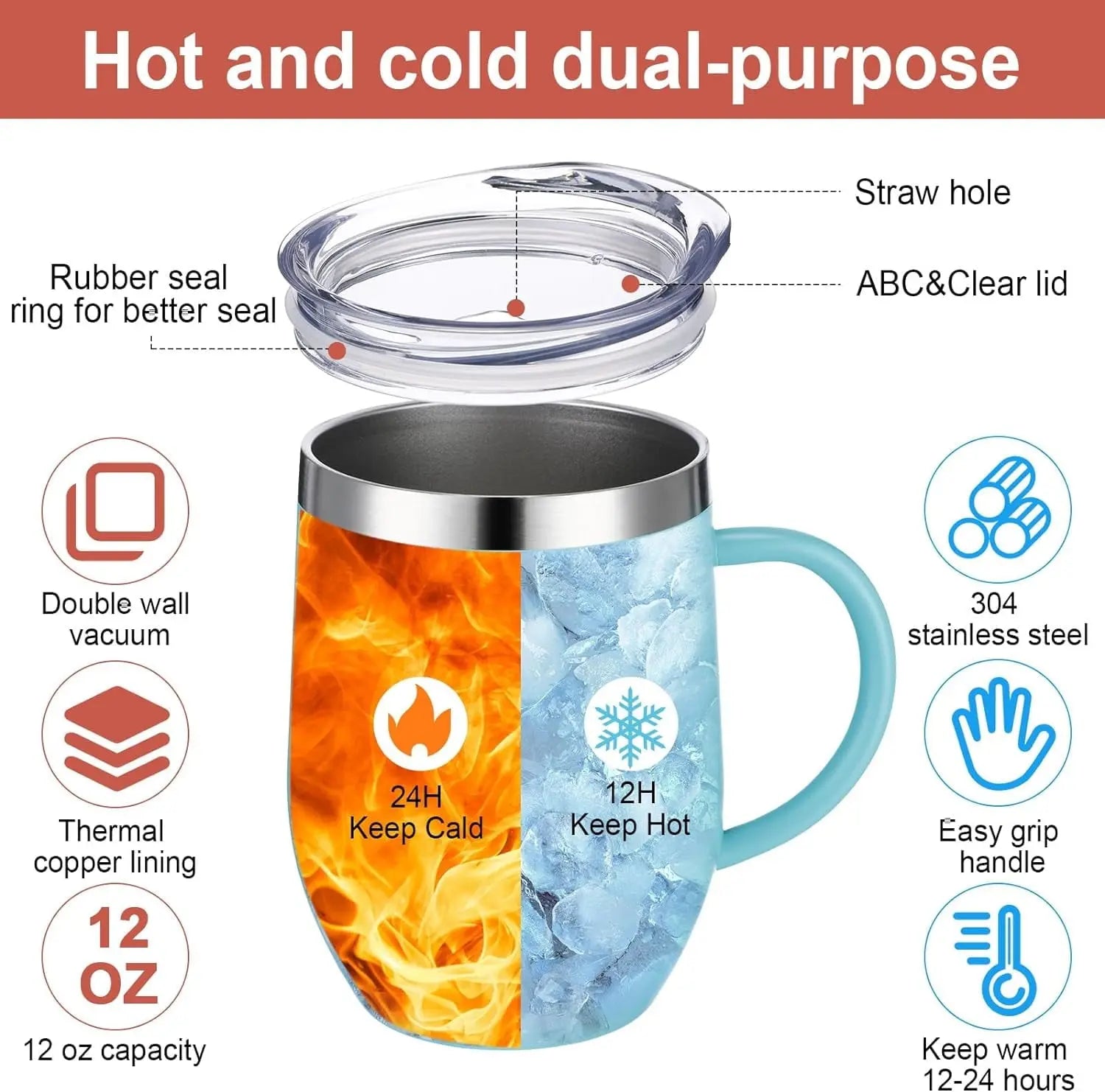 12oz Insulated Coffee Mug with Handle Stainless Steel Insulated Coffee Mug Double Wall Vacuum Travel Mug Tumbler Cup with Sliding Lid Travel Coffee Cup Thermal Cup Black Wholesale Hub