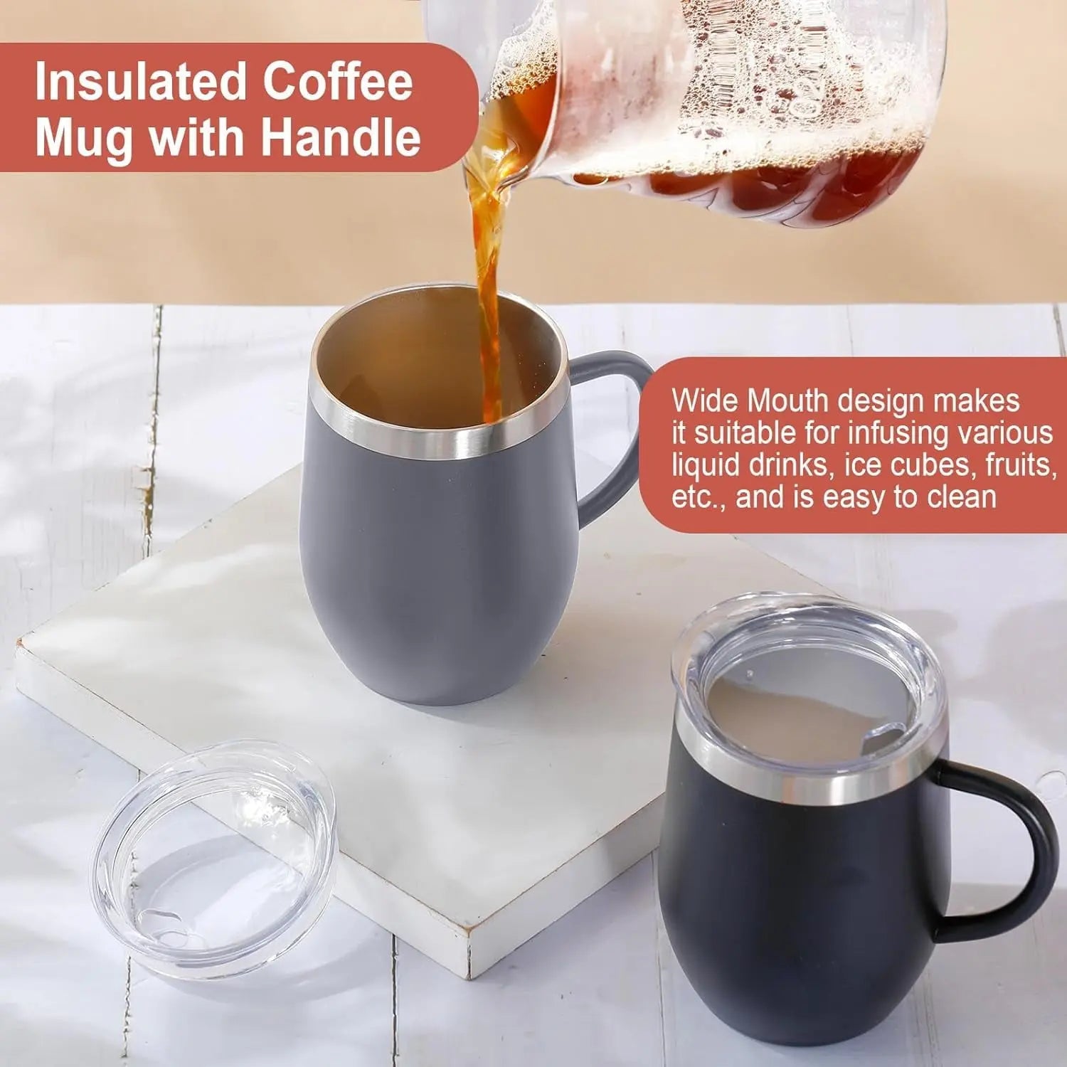 12oz Insulated Coffee Mug with Handle Stainless Steel Insulated Coffee Mug Double Wall Vacuum Travel Mug Tumbler Cup with Sliding Lid Travel Coffee Cup Thermal Cup Black Wholesale Hub