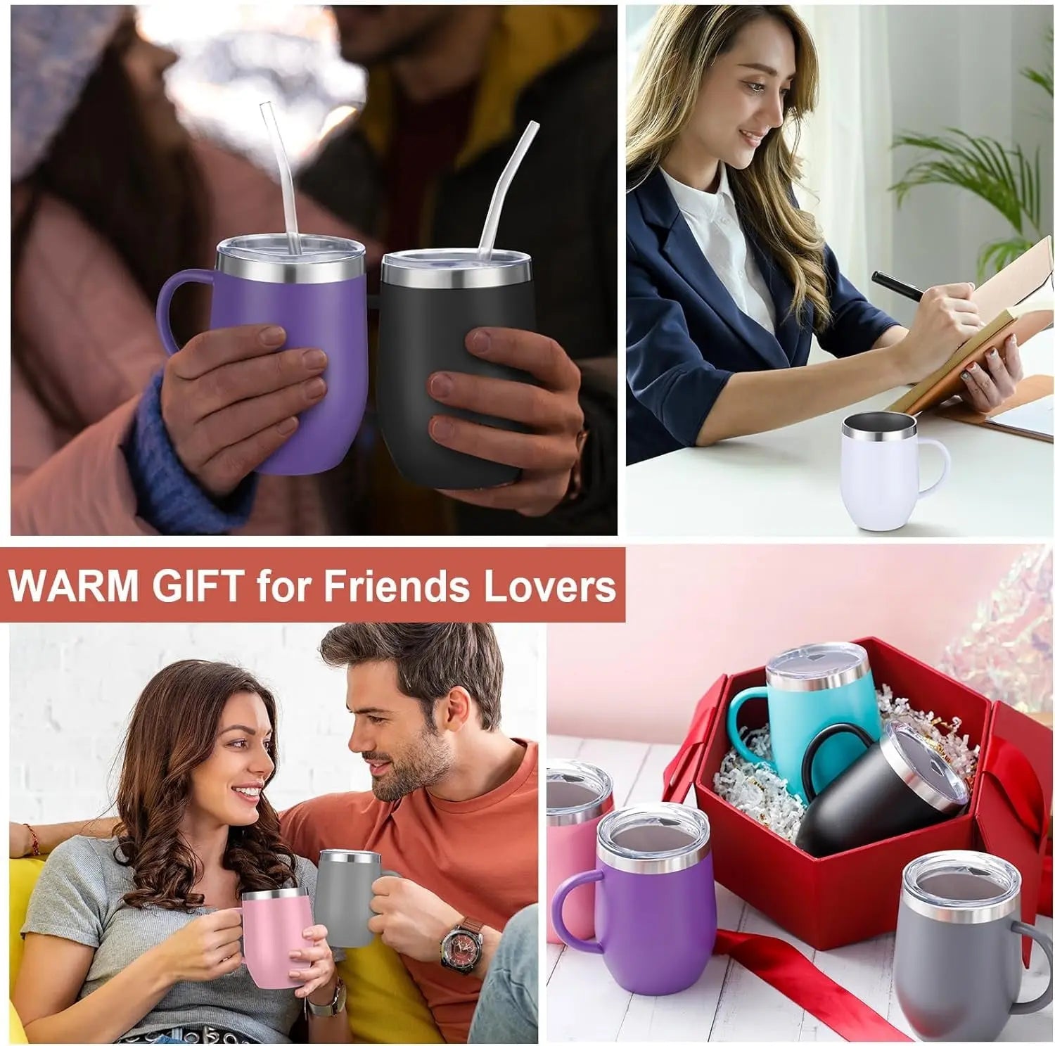12oz Insulated Coffee Mug with Handle Stainless Steel Insulated Coffee Mug Double Wall Vacuum Travel Mug Tumbler Cup with Sliding Lid Travel Coffee Cup Thermal Cup Black Wholesale Hub