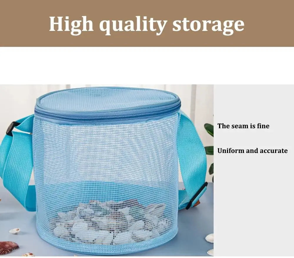 Tutuviw 4Pcs Large Capacity Collecting Bag Cylindrical Mesh Beach Bag Beach Mesh Bag Toys Seashell Backpack with Adjustable Carrying Straps And Zipper for Toys Storage, Random Color Wholesale Hub