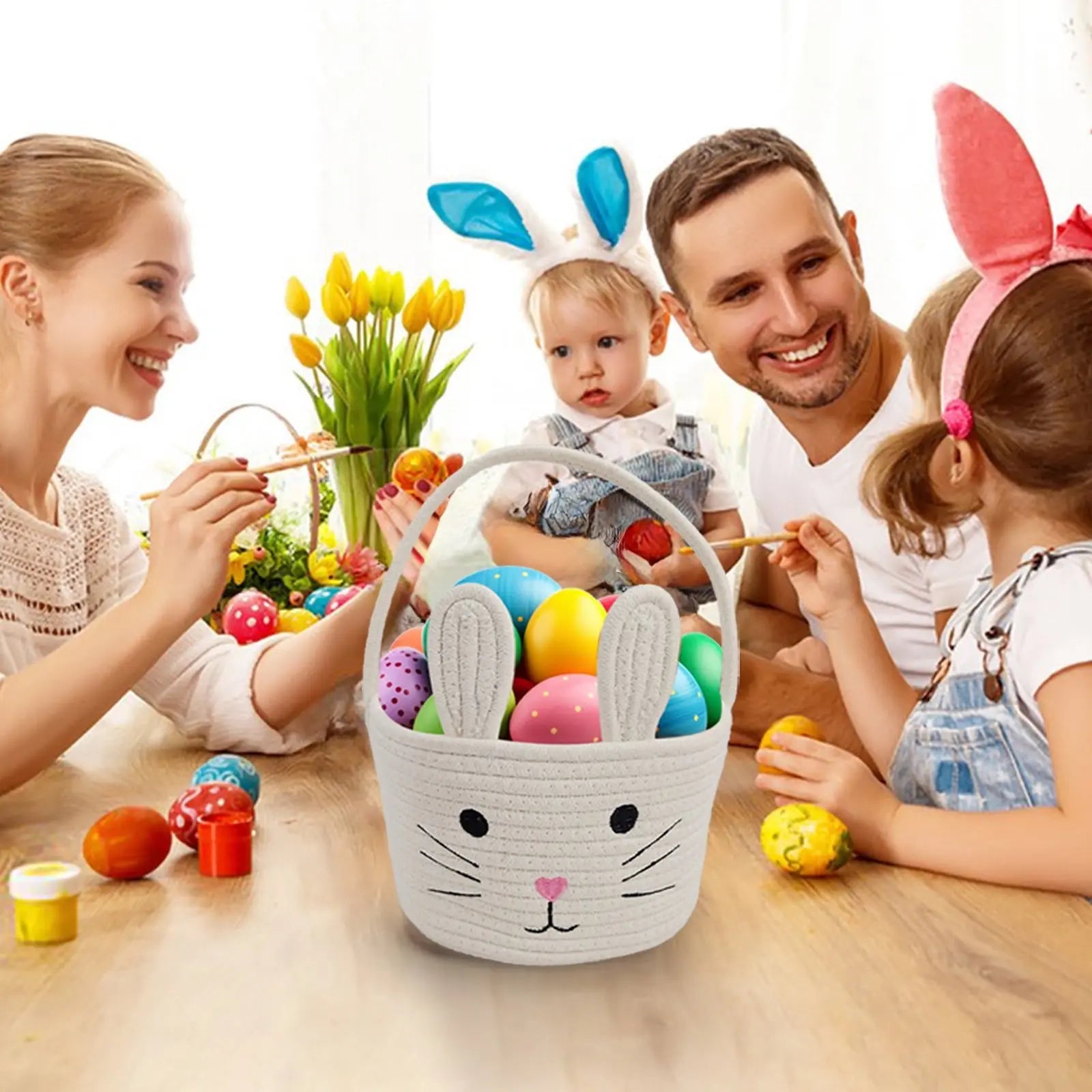 Darzheoy Easter Basket for Boys Girls Easter Bunny Basket with Rabbit Ears, Easter Egg Hunting Basket Easter Baskets for Kids Babies First Easter Gifts A Wholesale Hub