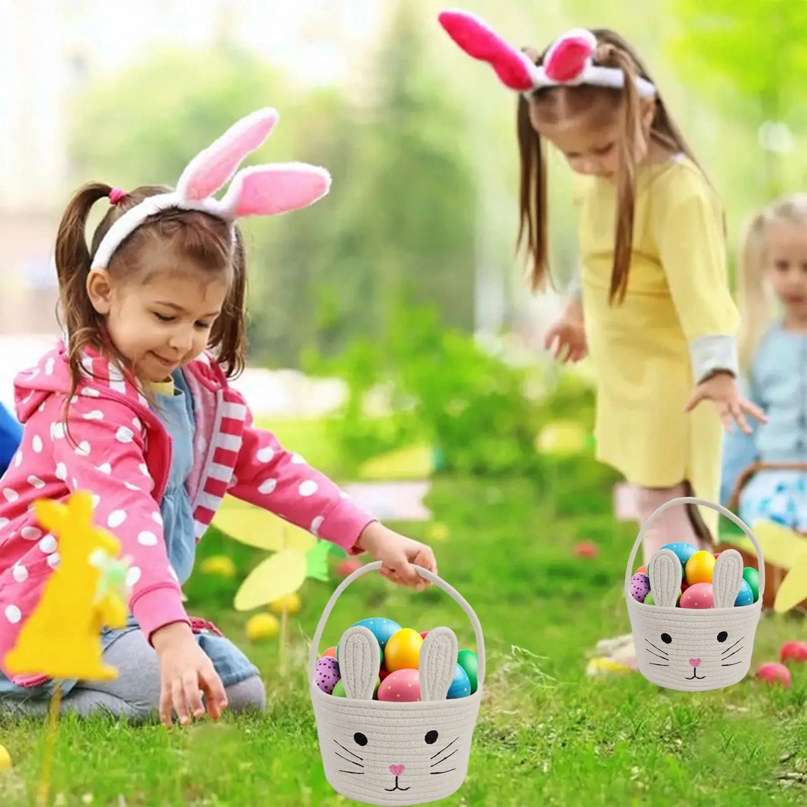 Darzheoy Easter Basket for Boys Girls Easter Bunny Basket with Rabbit Ears, Easter Egg Hunting Basket Easter Baskets for Kids Babies First Easter Gifts A Wholesale Hub